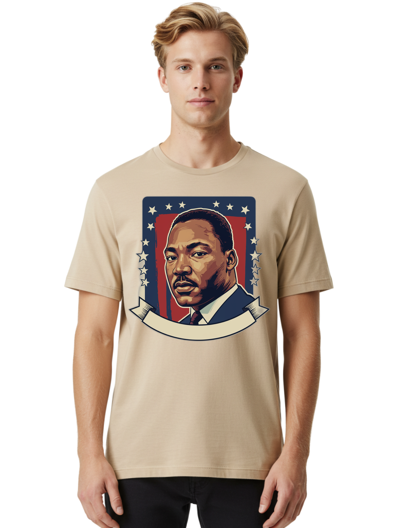 Martin-Luther-King Men'S Graphic Tee, 100% Cotton, Comfortable Casual Summer Wear, Machine Washable, Martin Luther King Jr. Portrait, Civil Rights Leader, Patriotic Illustration, Red White And Blue, Stars And Stripes, Inspirational Quote, Bac180 17