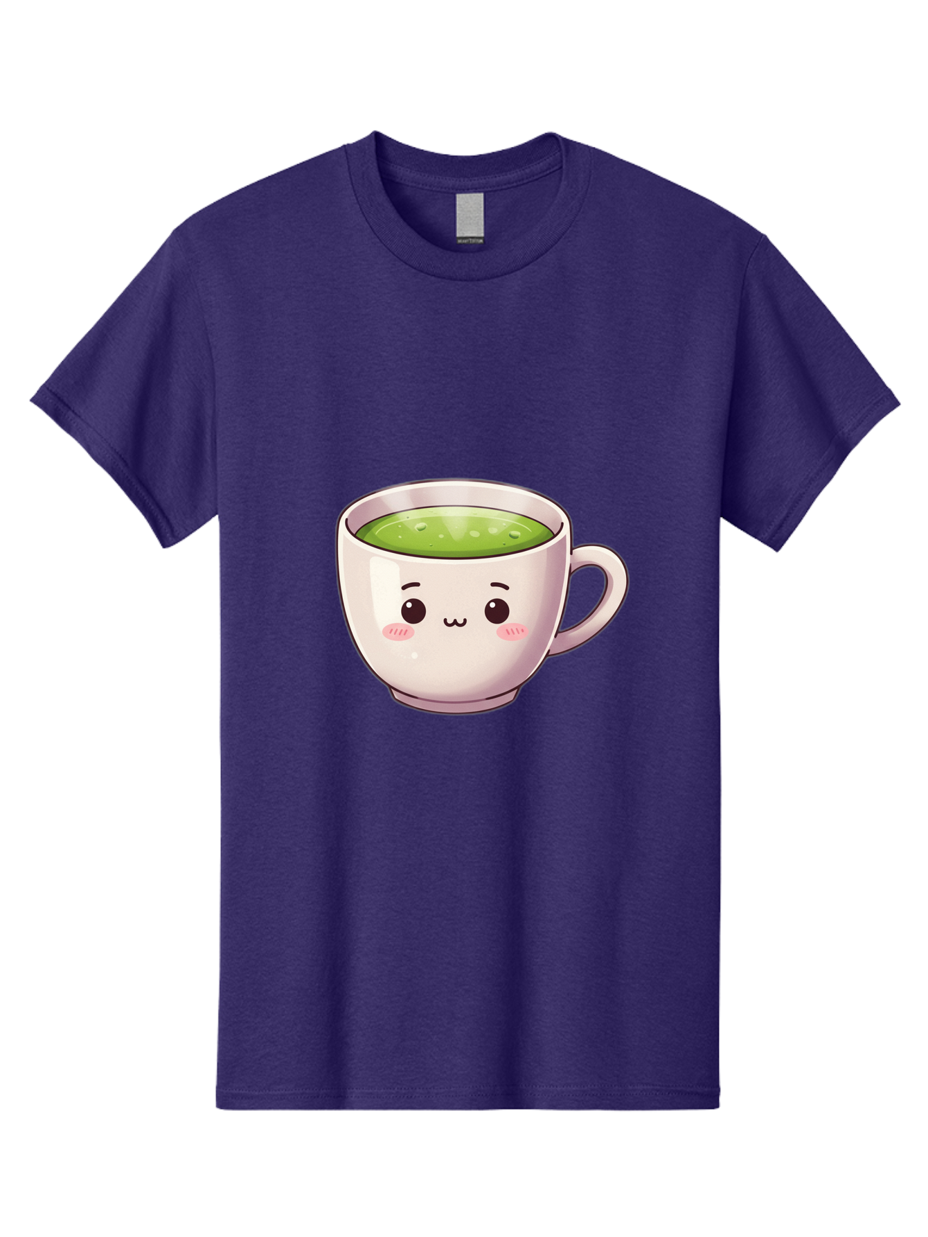 Matcha-Tea-Cup Men'S Graphic Tee, 100% Cotton, Comfortable Casual Summer Wear, Machine Washable, Matcha Tea, Cute Cartoon Character, Adorable Face, Kawaii Culture, Green Tea, Tea Time, Soothing Beverage, Lovely Design, Cheerful Expression Bac181 2