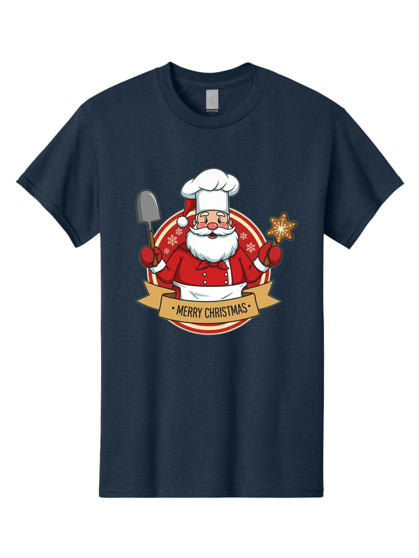 Merry-Christmas-Santa-1 Men'S Graphic Tee, 100% Cotton, Comfortable Casual Summer Wear, Machine Washable, Santa Claus As A Chef, Merry Christmas Banner, Gingerbread Star, Red And White Uniform, Snowflakes, Holiday Baking, Festive Season, Bac186 15