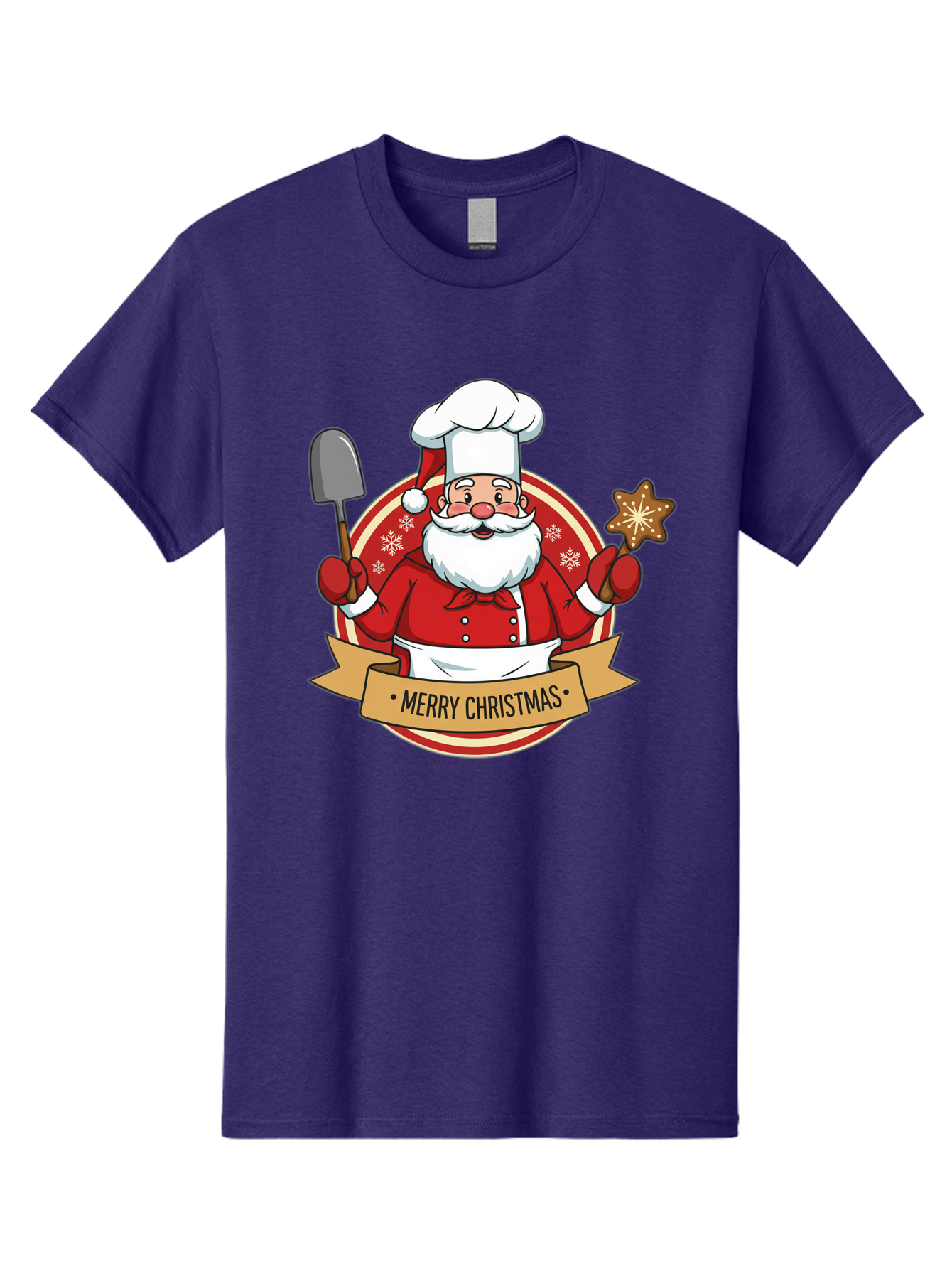Merry-Christmas-Santa-1 Men'S Graphic Tee, 100% Cotton, Comfortable Casual Summer Wear, Machine Washable, Santa Claus As A Chef, Merry Christmas Banner, Gingerbread Star, Red And White Uniform, Snowflakes, Holiday Baking, Festive Season, Bac186 8