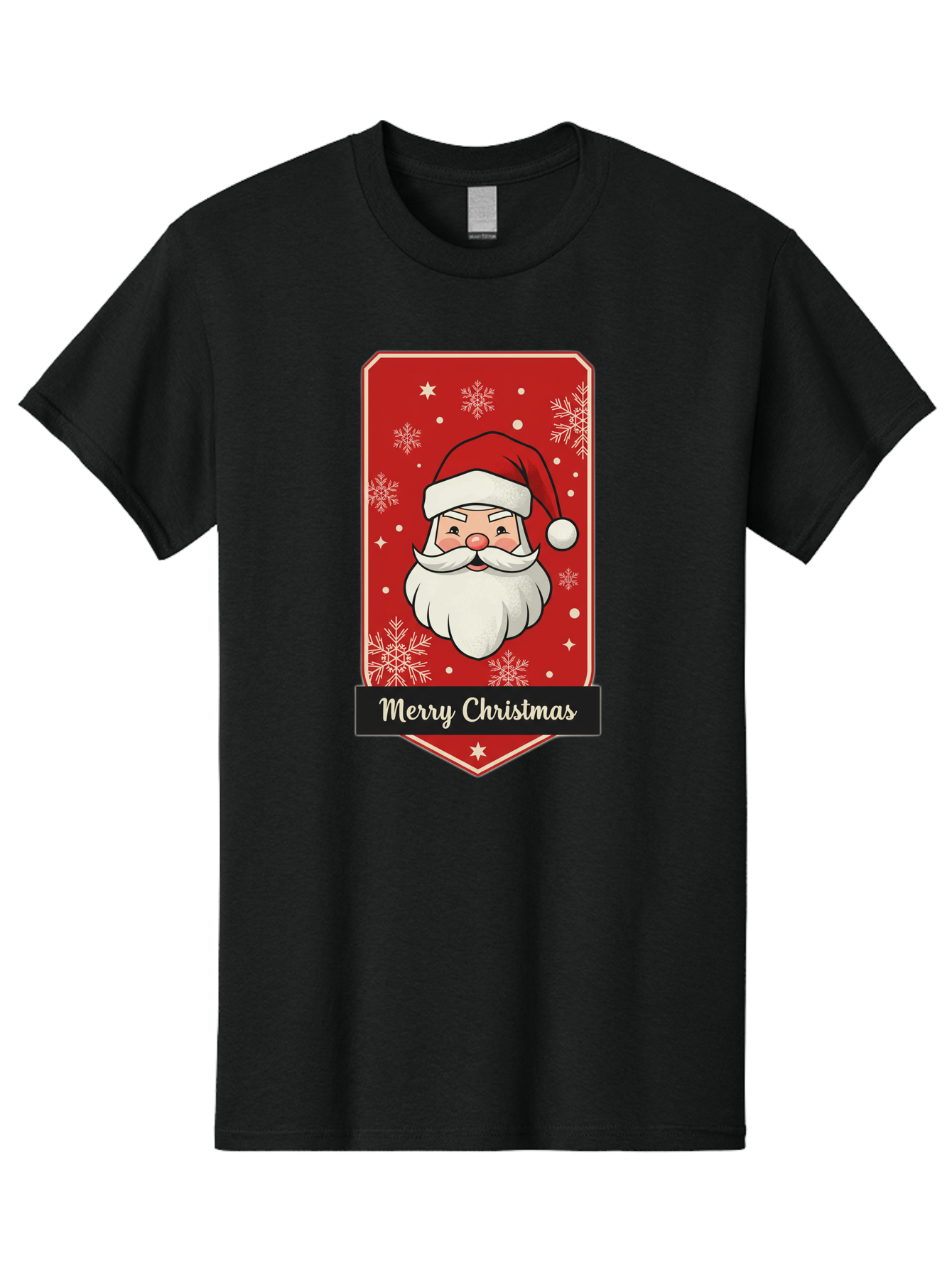 Merry-Christmas-Santa Men'S Graphic Tee, 100% Cotton, Comfortable Casual Summer Wear, Machine Washable, Christmas Badge, Merry Christmas, Santa Claus, Festive Design, Holiday Greeting, Cartoon Santa, Red And White, Snowflakes, Bac187 15