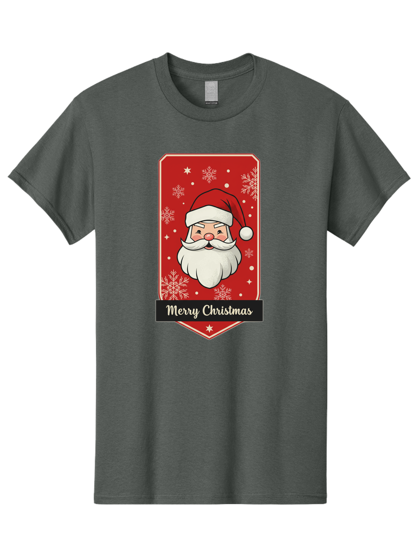 Merry-Christmas-Santa Men'S Graphic Tee, 100% Cotton, Comfortable Casual Summer Wear, Machine Washable, Christmas Badge, Merry Christmas, Santa Claus, Festive Design, Holiday Greeting, Cartoon Santa, Red And White, Snowflakes, Bac187 8