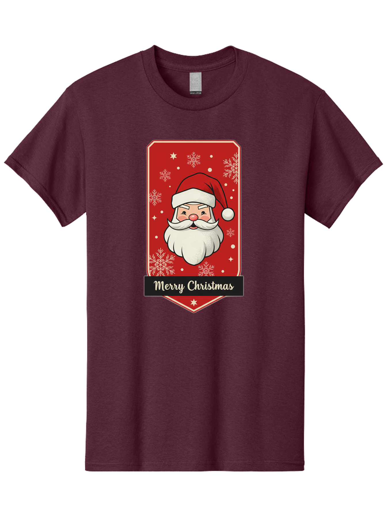 Merry-Christmas-Santa Men'S Graphic Tee, 100% Cotton, Comfortable Casual Summer Wear, Machine Washable, Christmas Badge, Merry Christmas, Santa Claus, Festive Design, Holiday Greeting, Cartoon Santa, Red And White, Snowflakes, Bac187 4