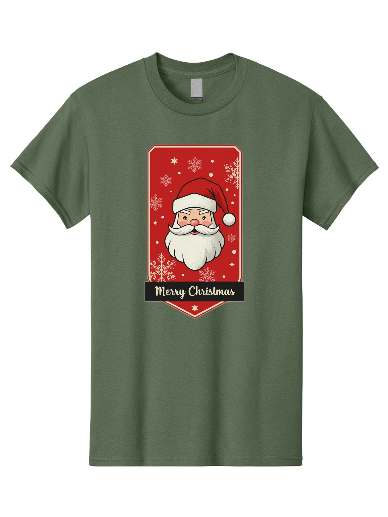 Merry-Christmas-Santa Men'S Graphic Tee, 100% Cotton, Comfortable Casual Summer Wear, Machine Washable, Christmas Badge, Merry Christmas, Santa Claus, Festive Design, Holiday Greeting, Cartoon Santa, Red And White, Snowflakes, Bac187 5