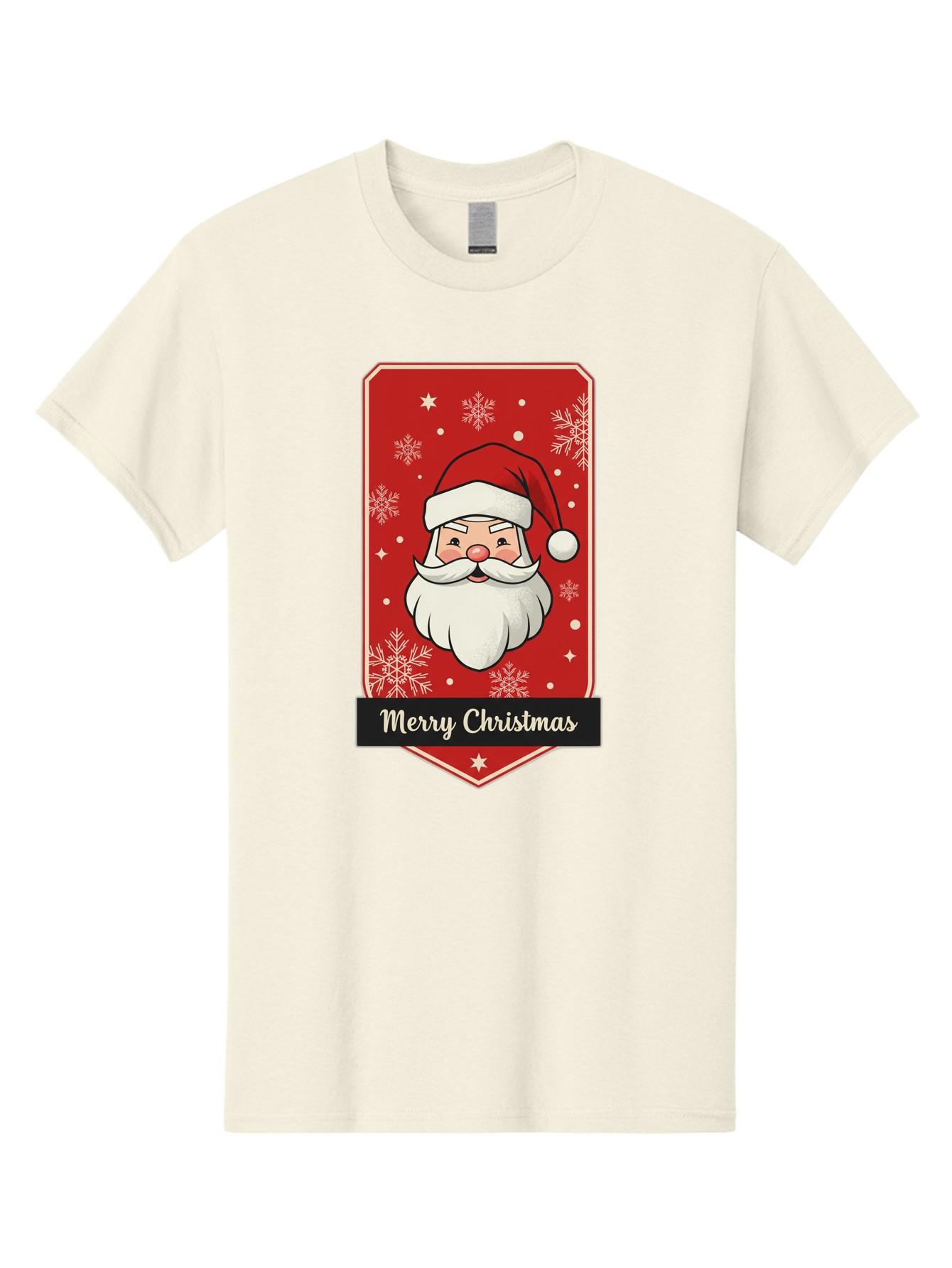 Merry-Christmas-Santa Men'S Graphic Tee, 100% Cotton, Comfortable Casual Summer Wear, Machine Washable, Christmas Badge, Merry Christmas, Santa Claus, Festive Design, Holiday Greeting, Cartoon Santa, Red And White, Snowflakes, Bac187 1