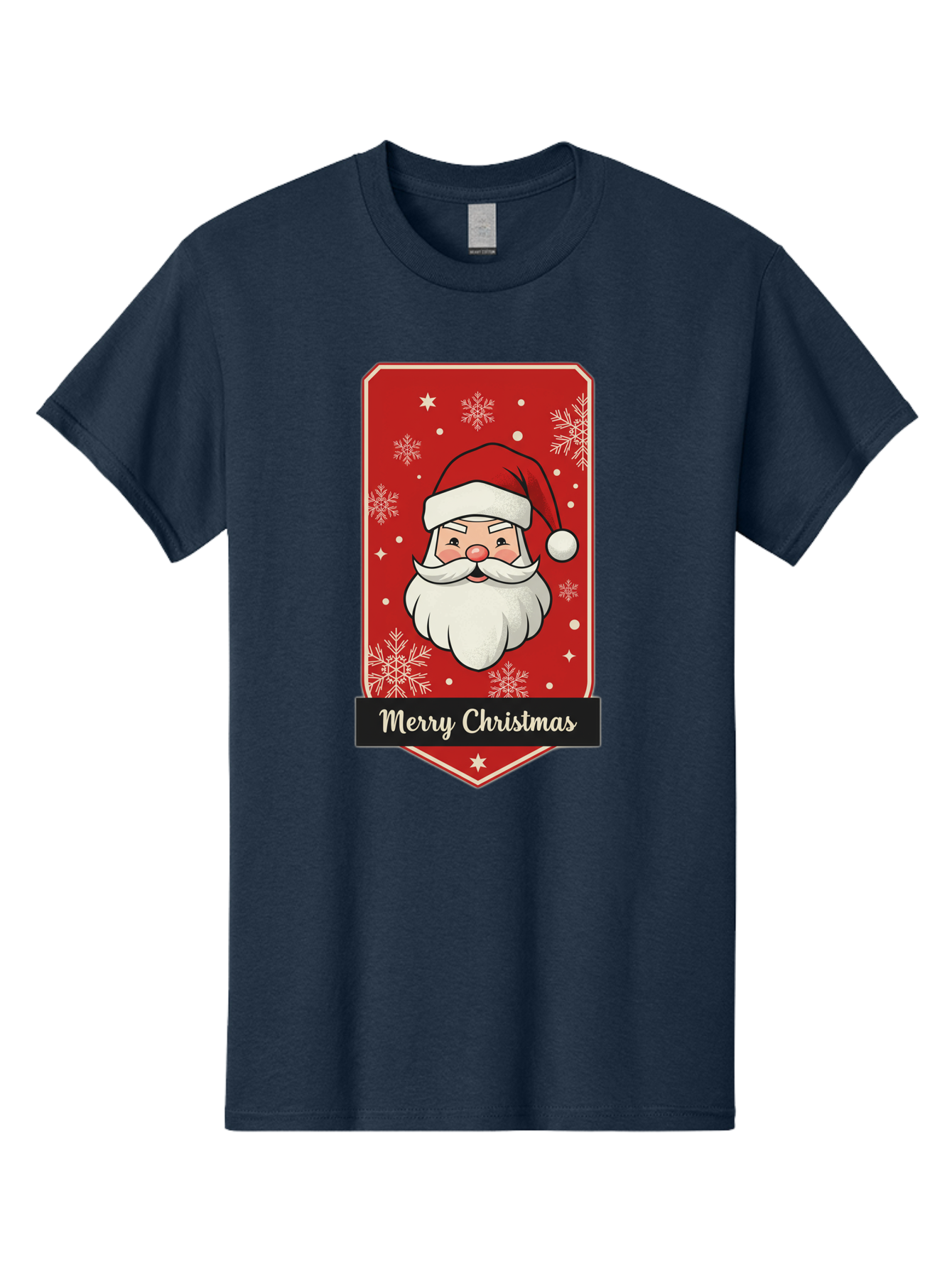 Merry-Christmas-Santa Men'S Graphic Tee, 100% Cotton, Comfortable Casual Summer Wear, Machine Washable, Christmas Badge, Merry Christmas, Santa Claus, Festive Design, Holiday Greeting, Cartoon Santa, Red And White, Snowflakes, Bac187 9