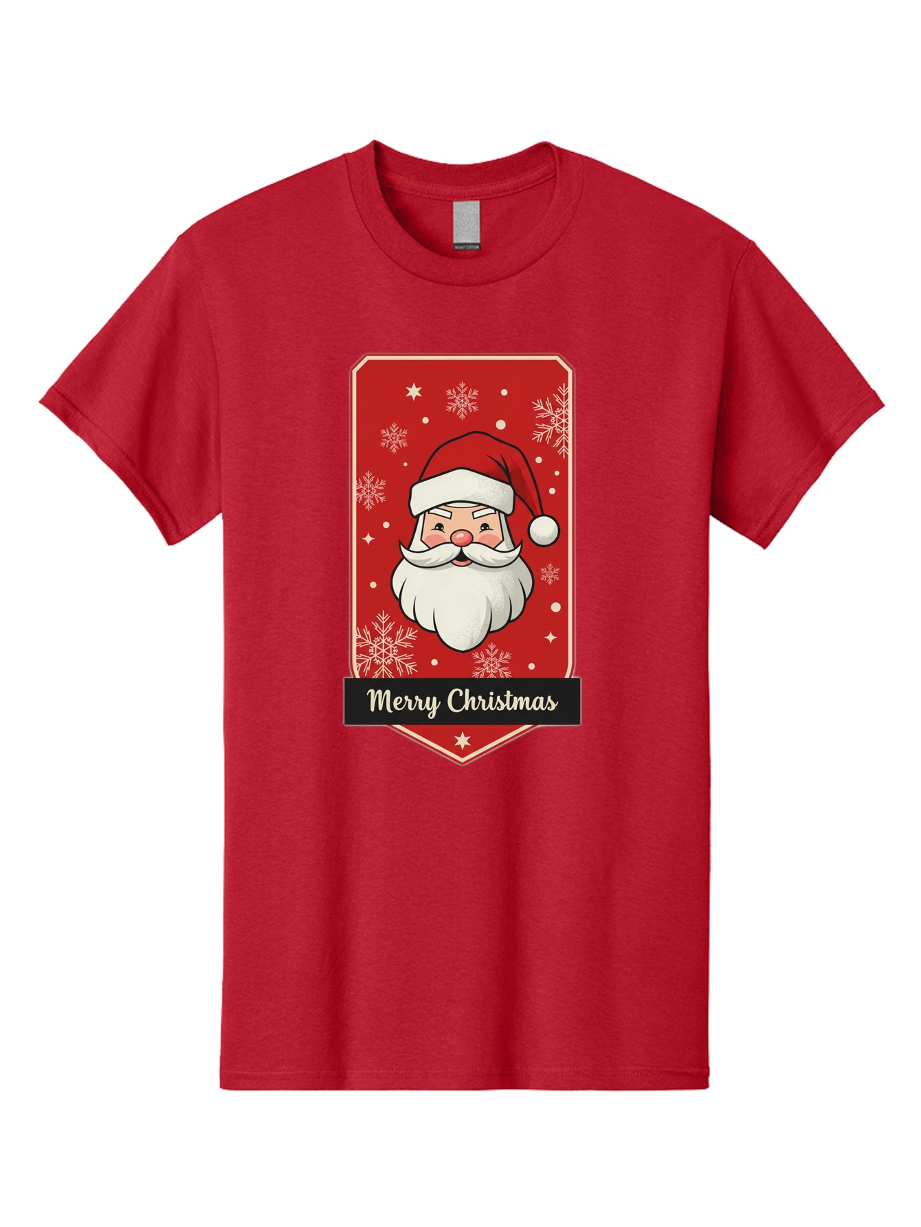 Merry-Christmas-Santa Men'S Graphic Tee, 100% Cotton, Comfortable Casual Summer Wear, Machine Washable, Christmas Badge, Merry Christmas, Santa Claus, Festive Design, Holiday Greeting, Cartoon Santa, Red And White, Snowflakes, Bac187 7
