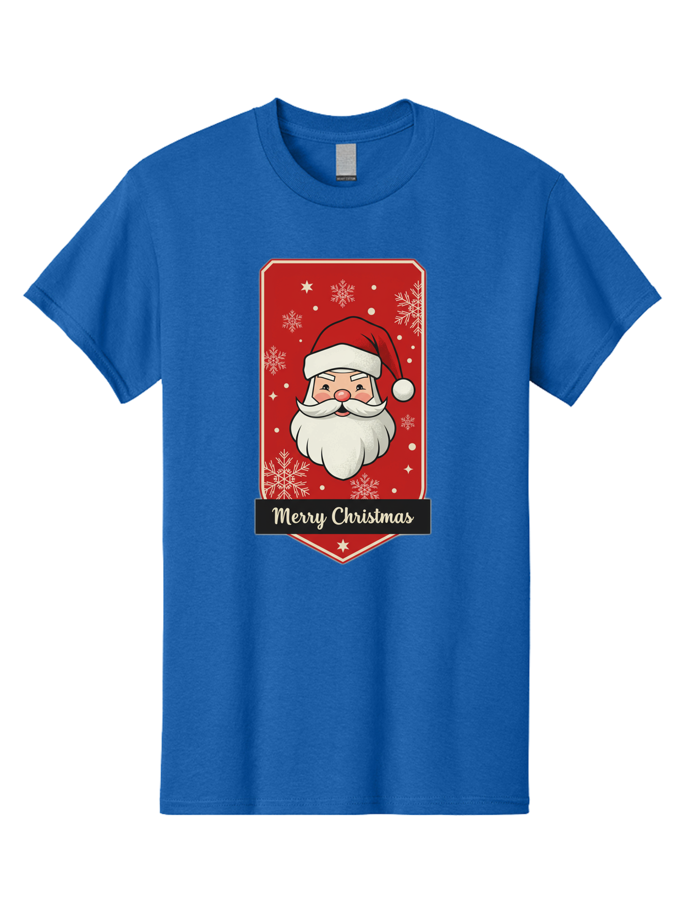 Merry-Christmas-Santa Men'S Graphic Tee, 100% Cotton, Comfortable Casual Summer Wear, Machine Washable, Christmas Badge, Merry Christmas, Santa Claus, Festive Design, Holiday Greeting, Cartoon Santa, Red And White, Snowflakes, Bac187 6