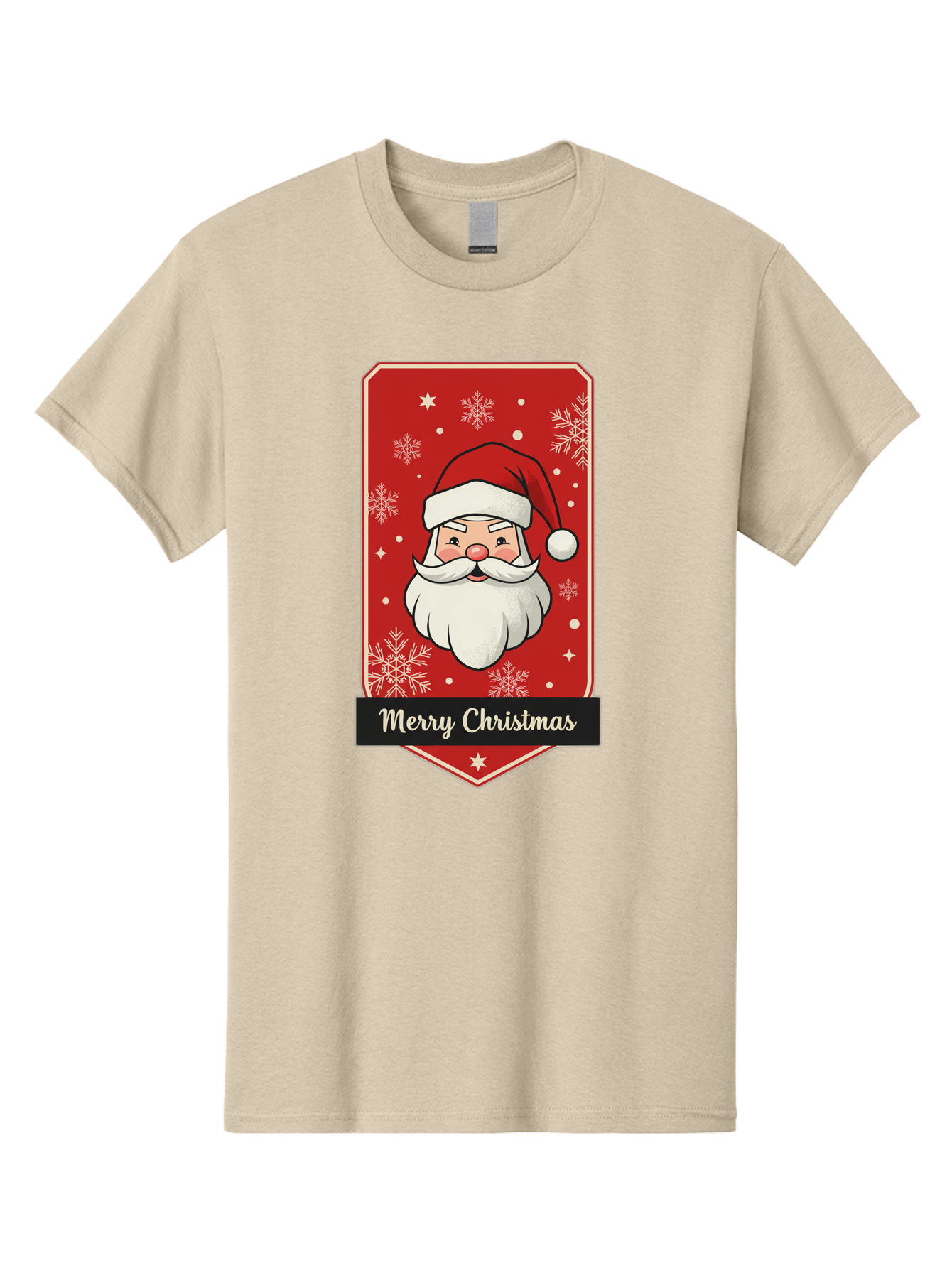 Merry-Christmas-Santa Men'S Graphic Tee, 100% Cotton, Comfortable Casual Summer Wear, Machine Washable, Christmas Badge, Merry Christmas, Santa Claus, Festive Design, Holiday Greeting, Cartoon Santa, Red And White, Snowflakes, Bac187 11