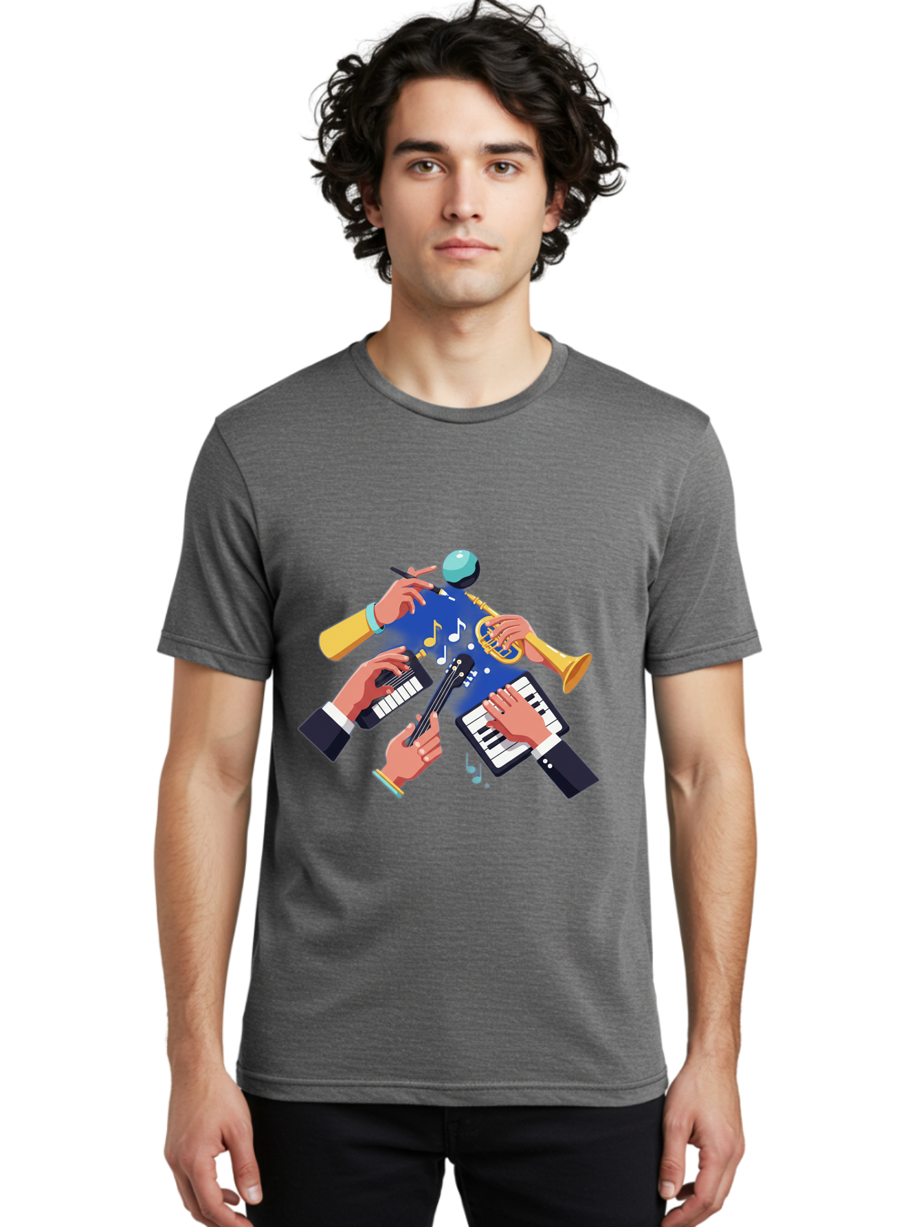 Music-Maestro Men'S Graphic Tee, 100% Cotton, Comfortable Casual Summer Wear, Machine Washable, Musical Man, Multiple Instruments, Creative Music, Diverse Instrumentation, Harmonious Sound, Innovative Art, Music Lover, Melodious Harmony, Bac190 27