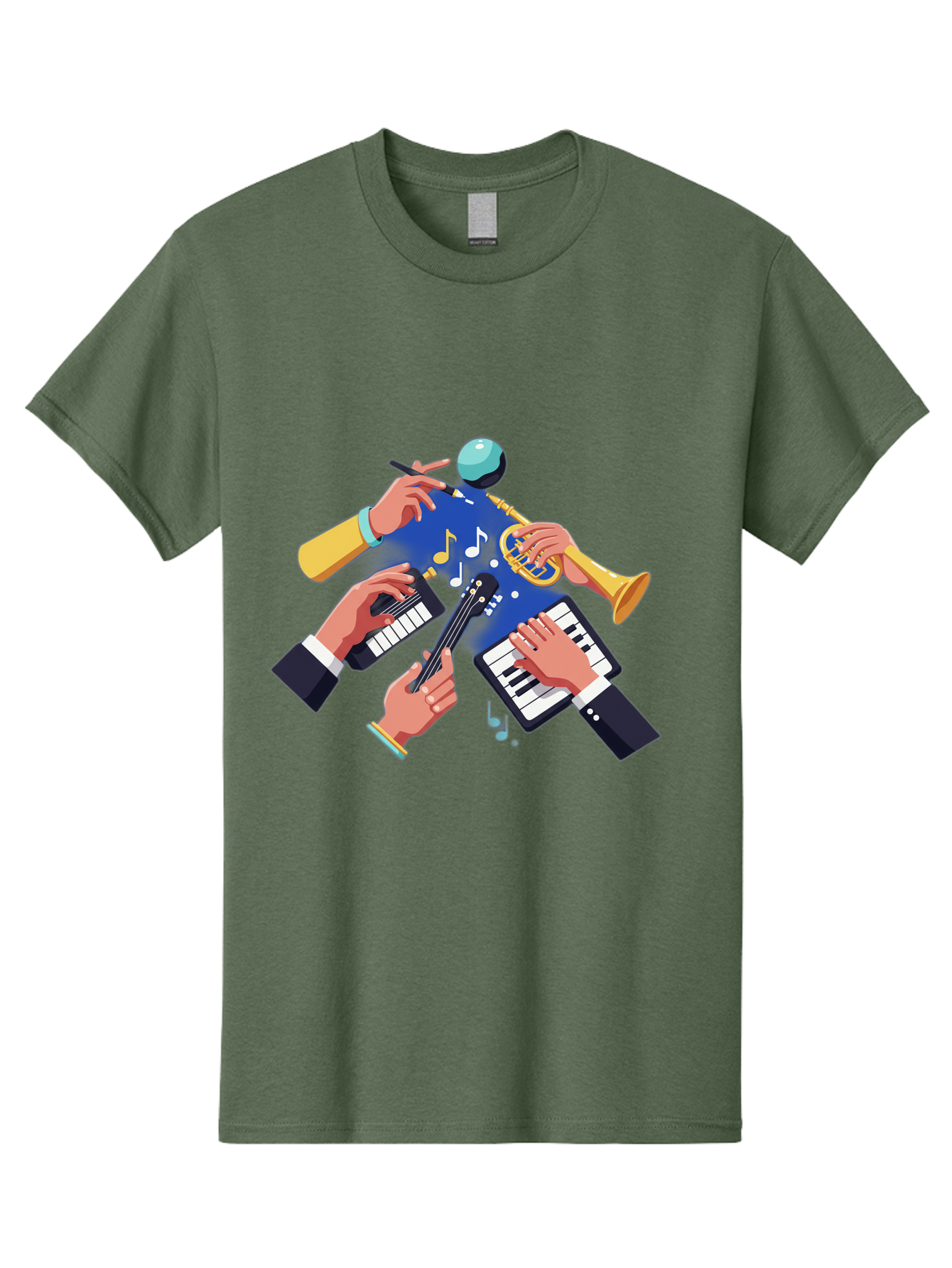 Music-Maestro Men'S Graphic Tee, 100% Cotton, Comfortable Casual Summer Wear, Machine Washable, Musical Man, Multiple Instruments, Creative Music, Diverse Instrumentation, Harmonious Sound, Innovative Art, Music Lover, Melodious Harmony, Bac190 3