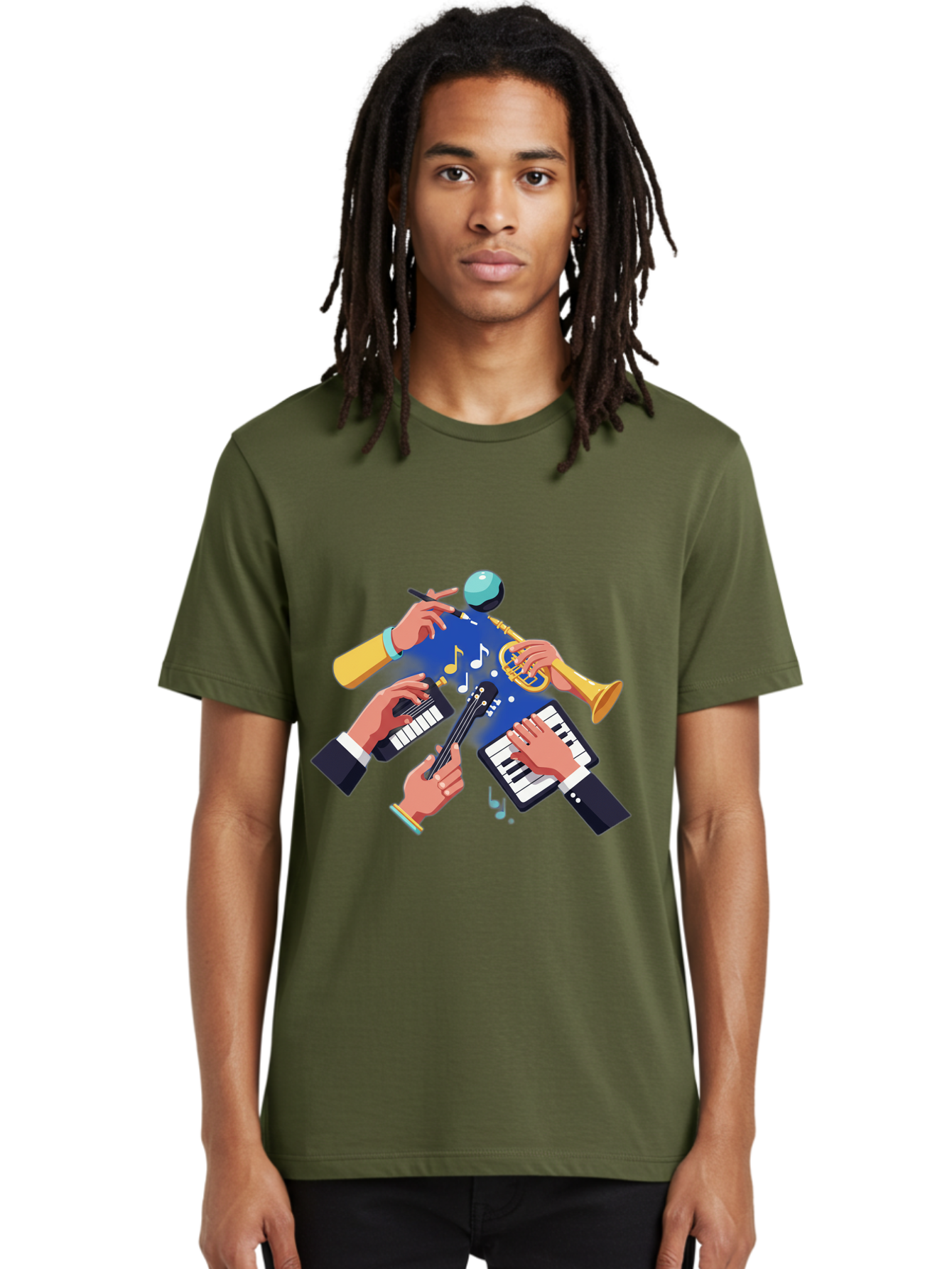 Music-Maestro Men'S Graphic Tee, 100% Cotton, Comfortable Casual Summer Wear, Machine Washable, Musical Man, Multiple Instruments, Creative Music, Diverse Instrumentation, Harmonious Sound, Innovative Art, Music Lover, Melodious Harmony, Bac190 18