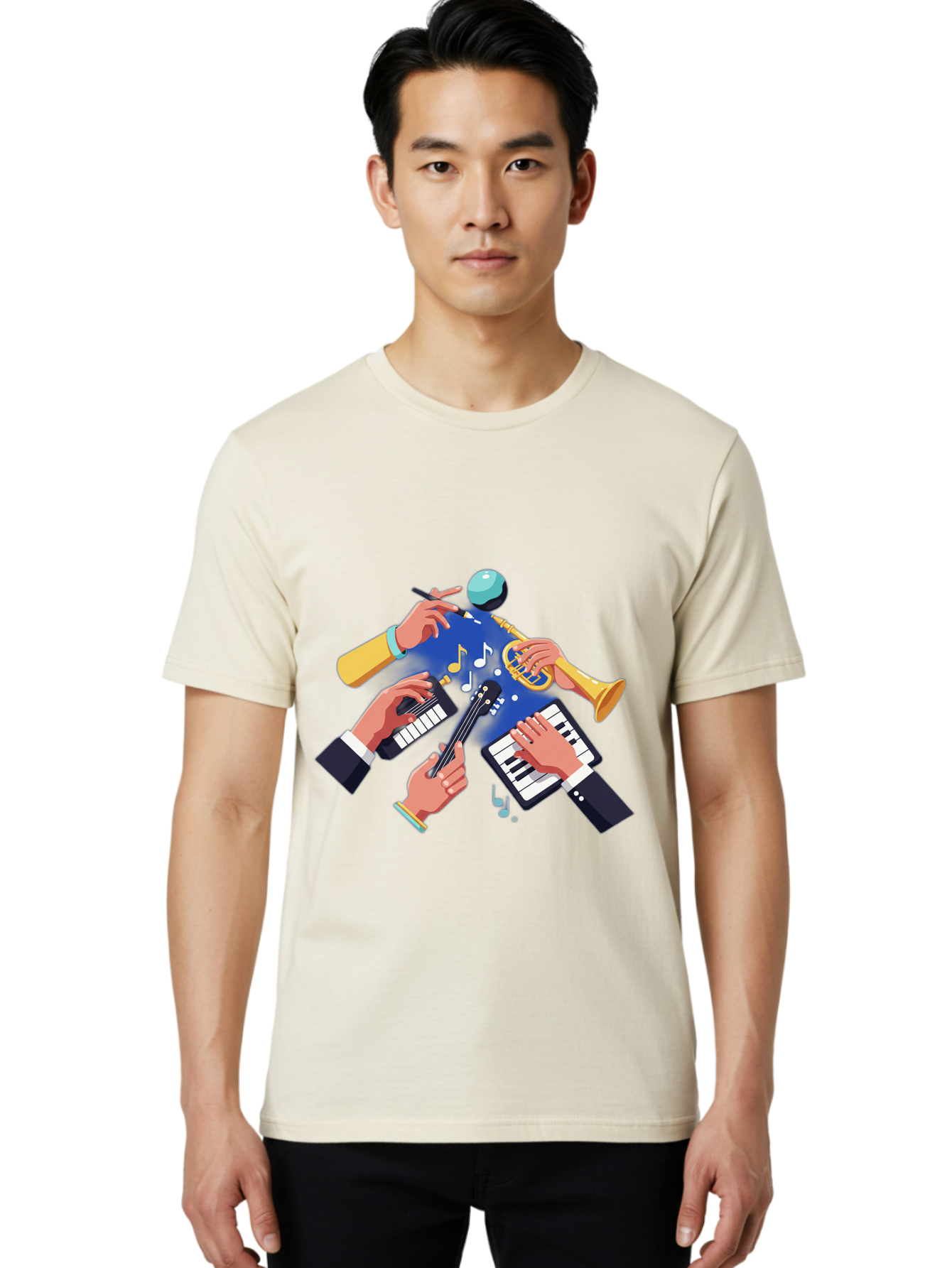 Music-Maestro Men'S Graphic Tee, 100% Cotton, Comfortable Casual Summer Wear, Machine Washable, Musical Man, Multiple Instruments, Creative Music, Diverse Instrumentation, Harmonious Sound, Innovative Art, Music Lover, Melodious Harmony, Bac190 24