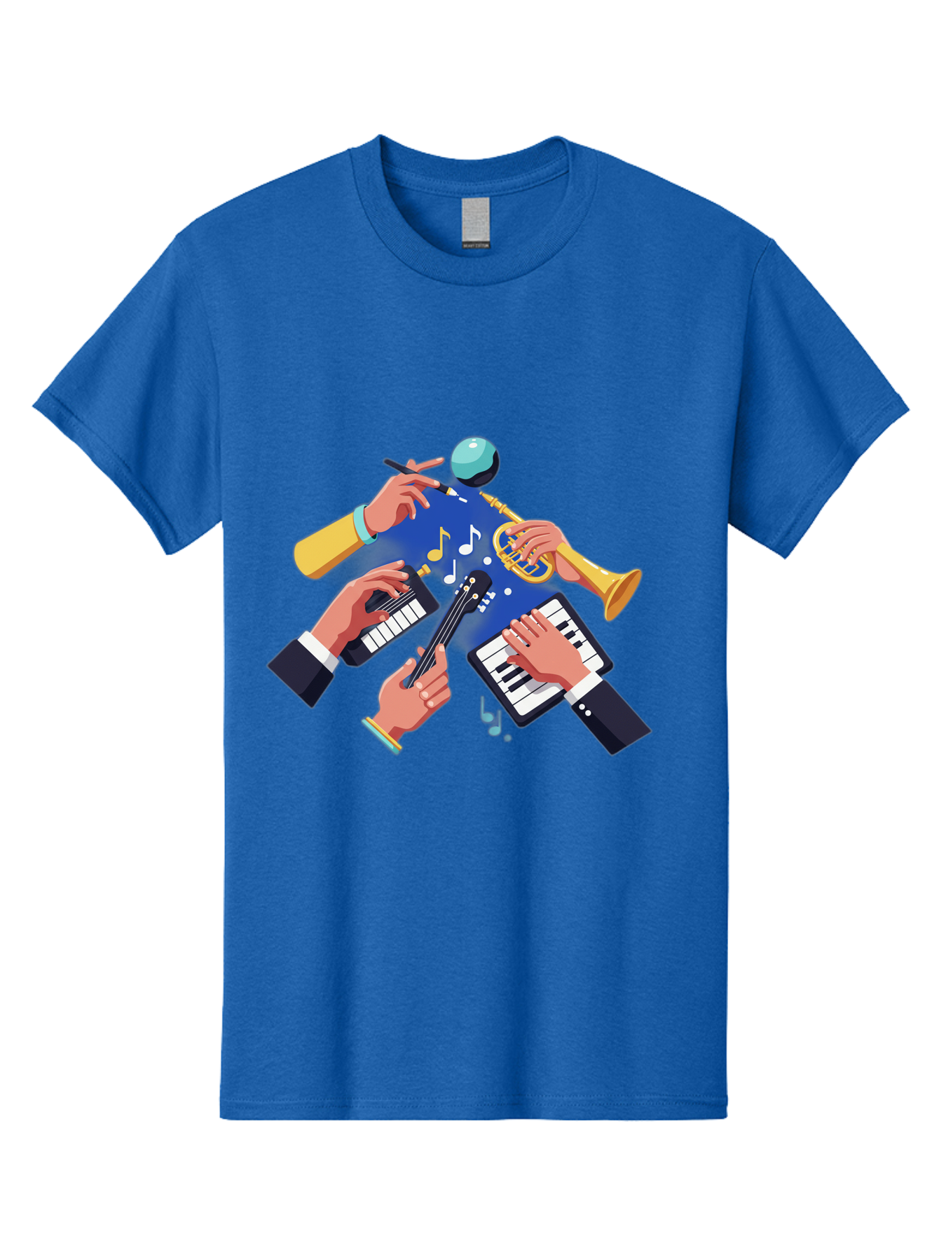 Music-Maestro Men'S Graphic Tee, 100% Cotton, Comfortable Casual Summer Wear, Machine Washable, Musical Man, Multiple Instruments, Creative Music, Diverse Instrumentation, Harmonious Sound, Innovative Art, Music Lover, Melodious Harmony, Bac190 13