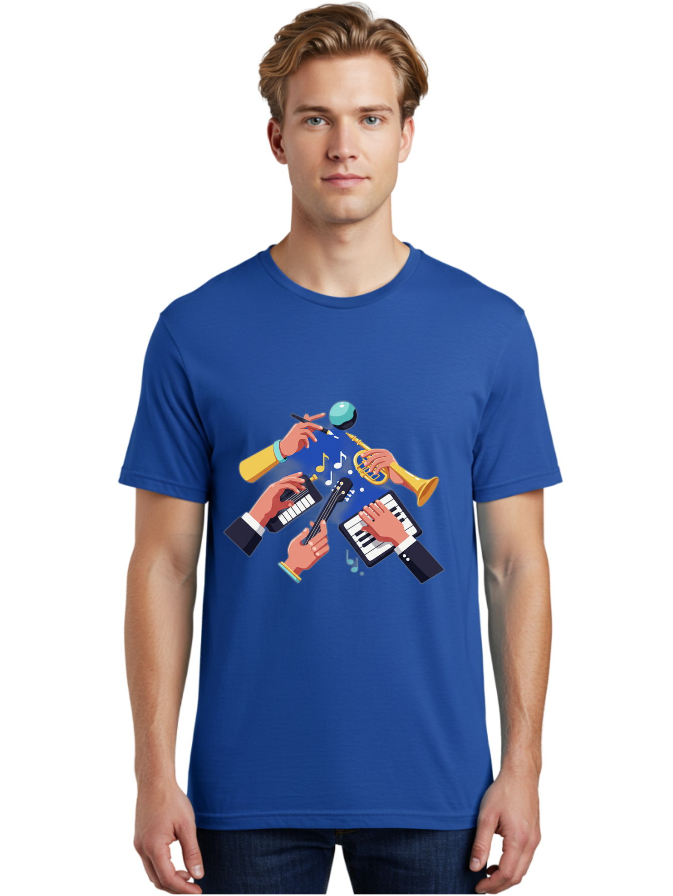 Music-Maestro Men'S Graphic Tee, 100% Cotton, Comfortable Casual Summer Wear, Machine Washable, Musical Man, Multiple Instruments, Creative Music, Diverse Instrumentation, Harmonious Sound, Innovative Art, Music Lover, Melodious Harmony, Bac190 28