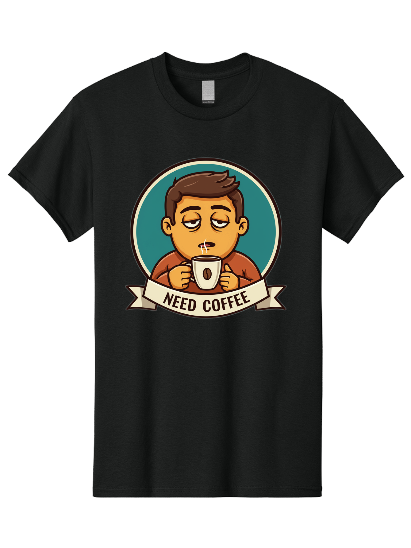 Need-Coffee Men'S Graphic Tee, 100% Cotton, Comfortable Casual Summer Wear, Machine Washable, Tired Cartoon Character, Coffee Lover, Morning Pick-Me-Up, Caffeine Fix, Funny Illustration, Coffee Addiction, Coffee Culture Bac195 14