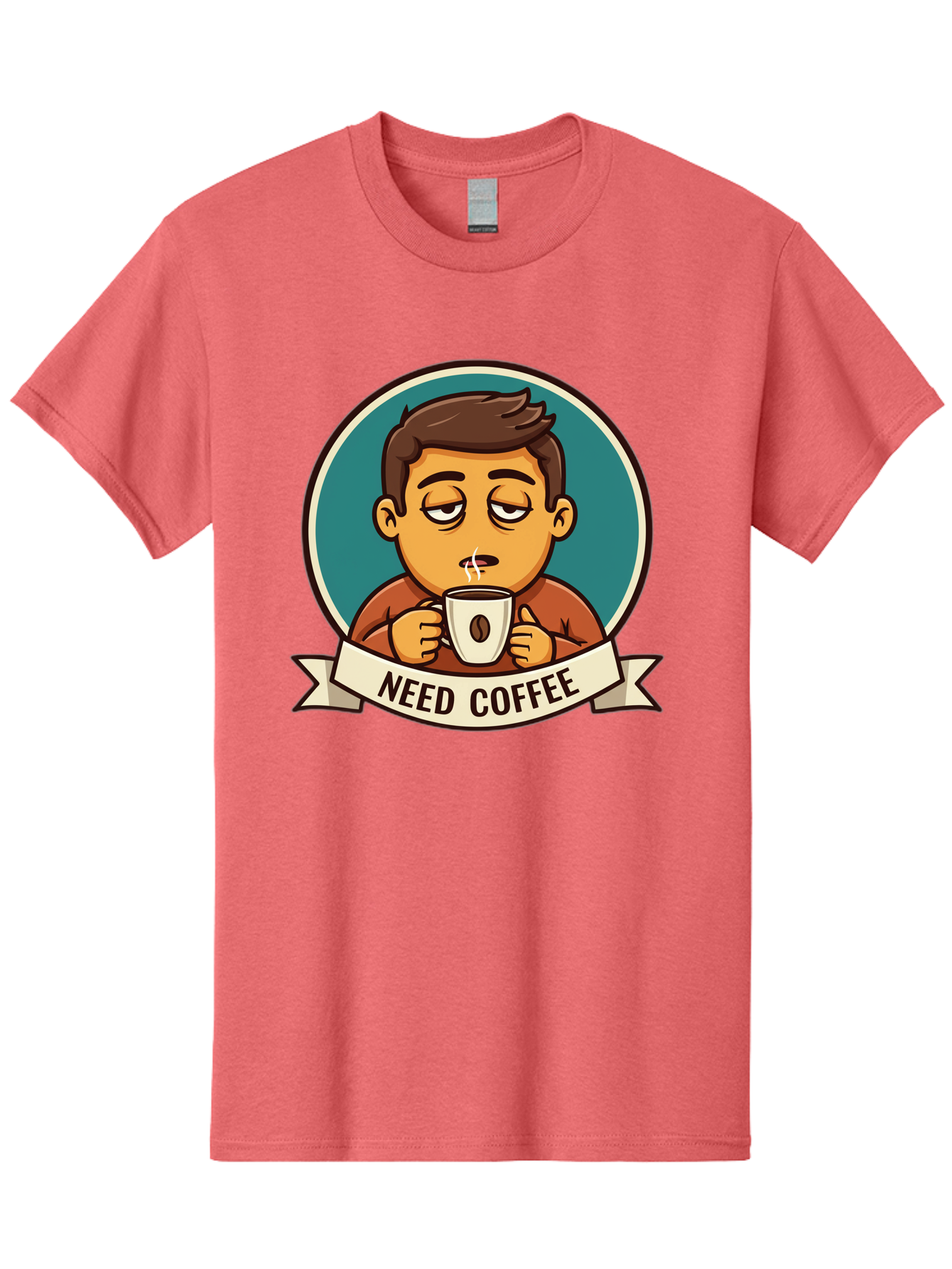 Need-Coffee Men'S Graphic Tee, 100% Cotton, Comfortable Casual Summer Wear, Machine Washable, Tired Cartoon Character, Coffee Lover, Morning Pick-Me-Up, Caffeine Fix, Funny Illustration, Coffee Addiction, Coffee Culture Bac195 8