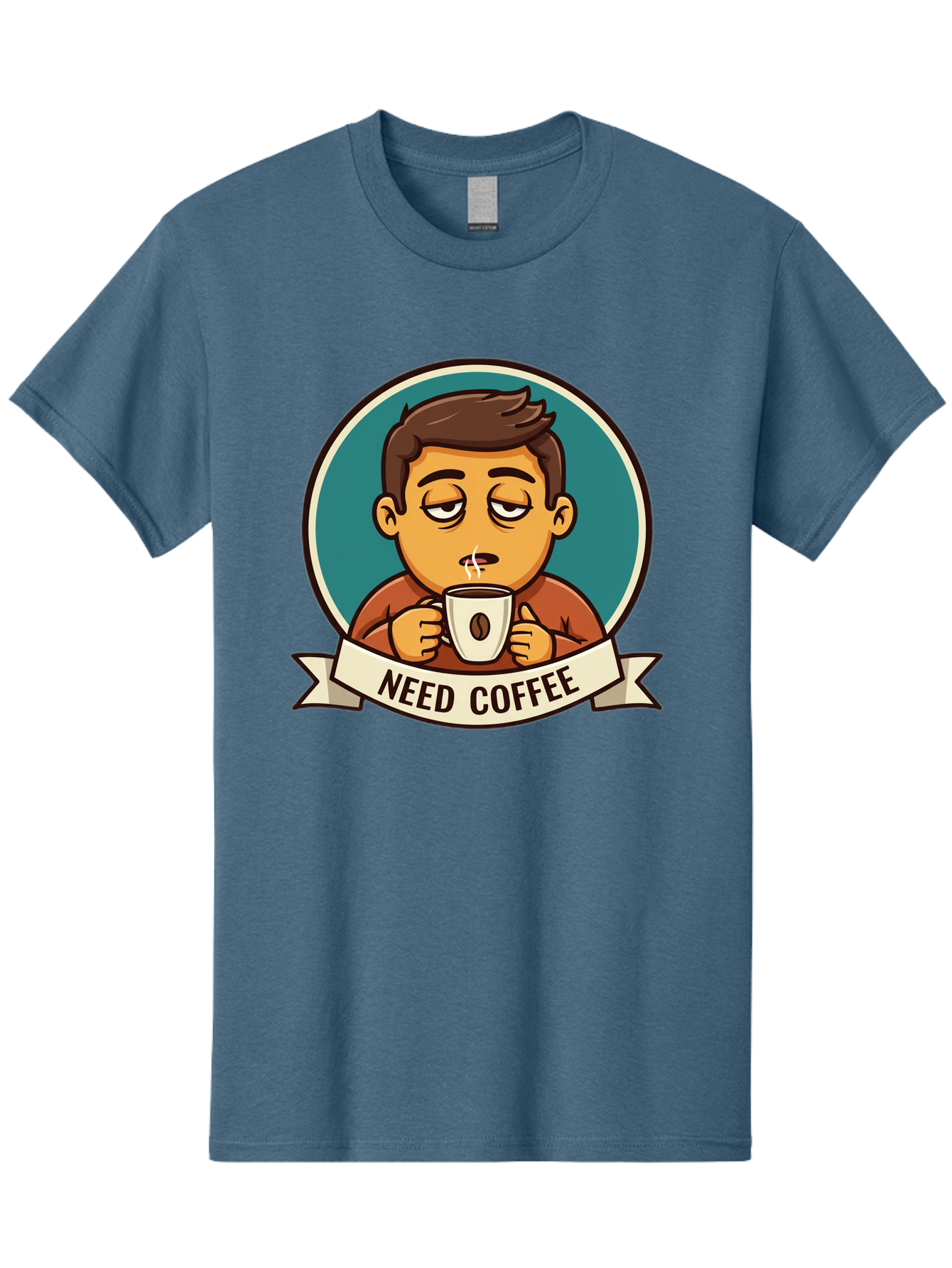 Need-Coffee Men'S Graphic Tee, 100% Cotton, Comfortable Casual Summer Wear, Machine Washable, Tired Cartoon Character, Coffee Lover, Morning Pick-Me-Up, Caffeine Fix, Funny Illustration, Coffee Addiction, Coffee Culture Bac195 6