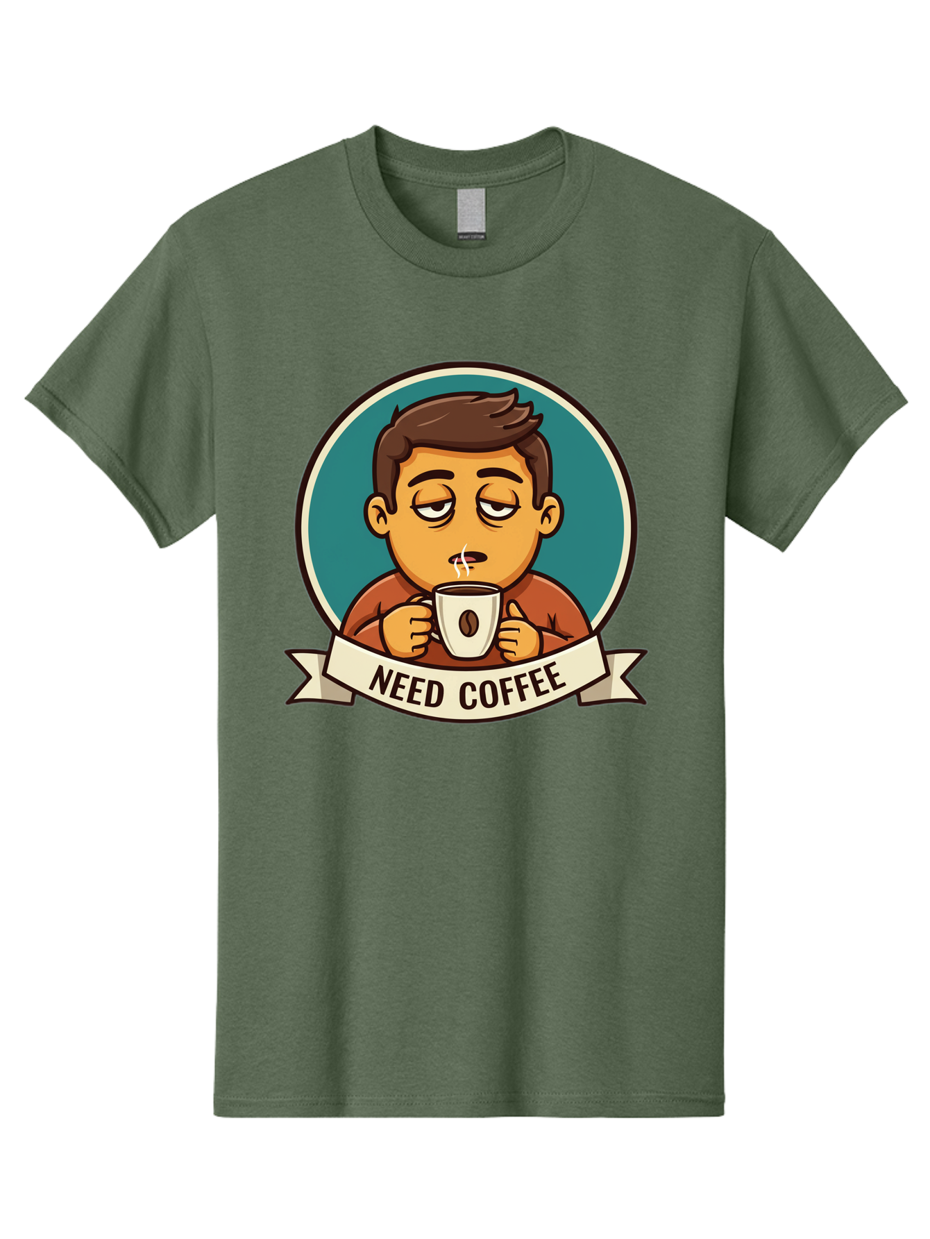 Need-Coffee Men'S Graphic Tee, 100% Cotton, Comfortable Casual Summer Wear, Machine Washable, Tired Cartoon Character, Coffee Lover, Morning Pick-Me-Up, Caffeine Fix, Funny Illustration, Coffee Addiction, Coffee Culture Bac195 4