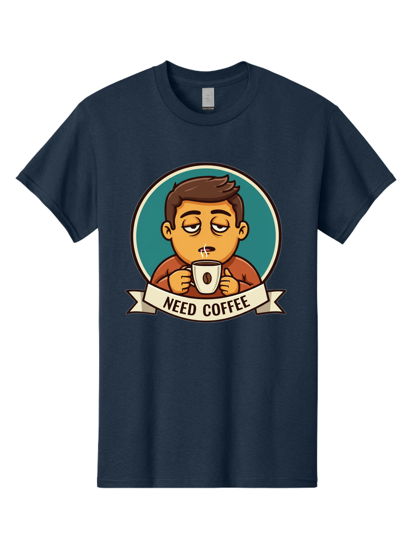 Need-Coffee Men'S Graphic Tee, 100% Cotton, Comfortable Casual Summer Wear, Machine Washable, Tired Cartoon Character, Coffee Lover, Morning Pick-Me-Up, Caffeine Fix, Funny Illustration, Coffee Addiction, Coffee Culture Bac195 7