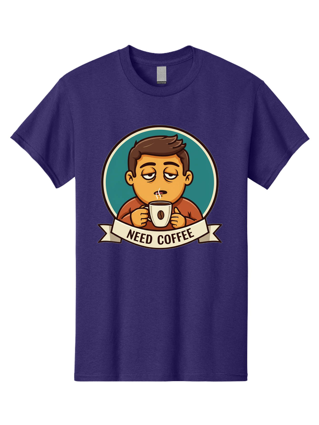 Need-Coffee Men'S Graphic Tee, 100% Cotton, Comfortable Casual Summer Wear, Machine Washable, Tired Cartoon Character, Coffee Lover, Morning Pick-Me-Up, Caffeine Fix, Funny Illustration, Coffee Addiction, Coffee Culture Bac195 5