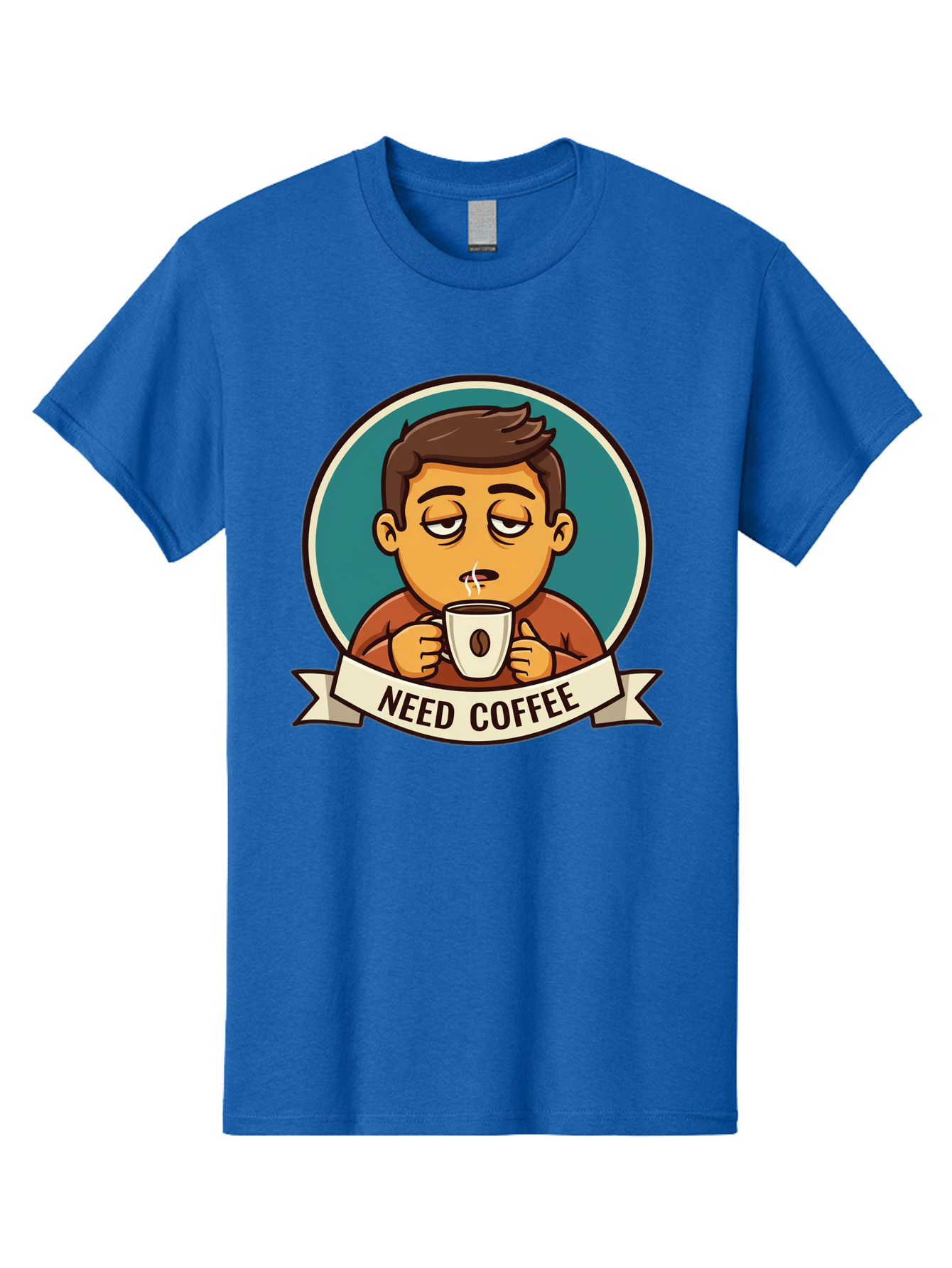 Need-Coffee Men'S Graphic Tee, 100% Cotton, Comfortable Casual Summer Wear, Machine Washable, Tired Cartoon Character, Coffee Lover, Morning Pick-Me-Up, Caffeine Fix, Funny Illustration, Coffee Addiction, Coffee Culture Bac195 15