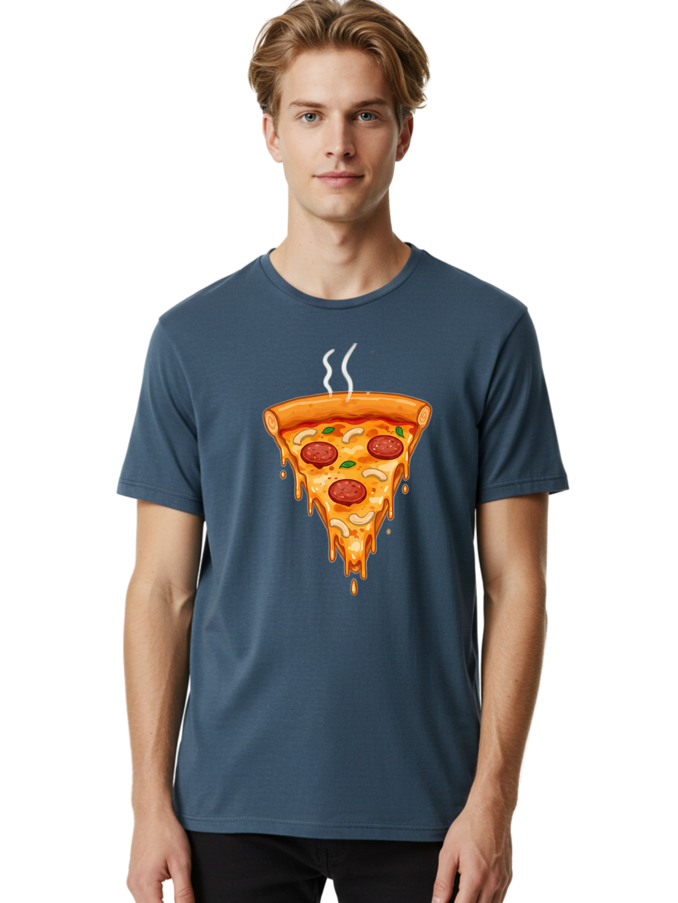 Pepperoni-Pizza-Slice-18 Men'S Graphic Tee, 100% Cotton, Comfortable Casual Summer Wear, Machine Washable, Cheesy Pizza Slice, Pepperoni Pizza, Melted Cheese, Hot Pizza, Fresh Basil, Pepperoni Slices, Steaming Pizza, Tasty Topping, Pizza Lover Bac228 28