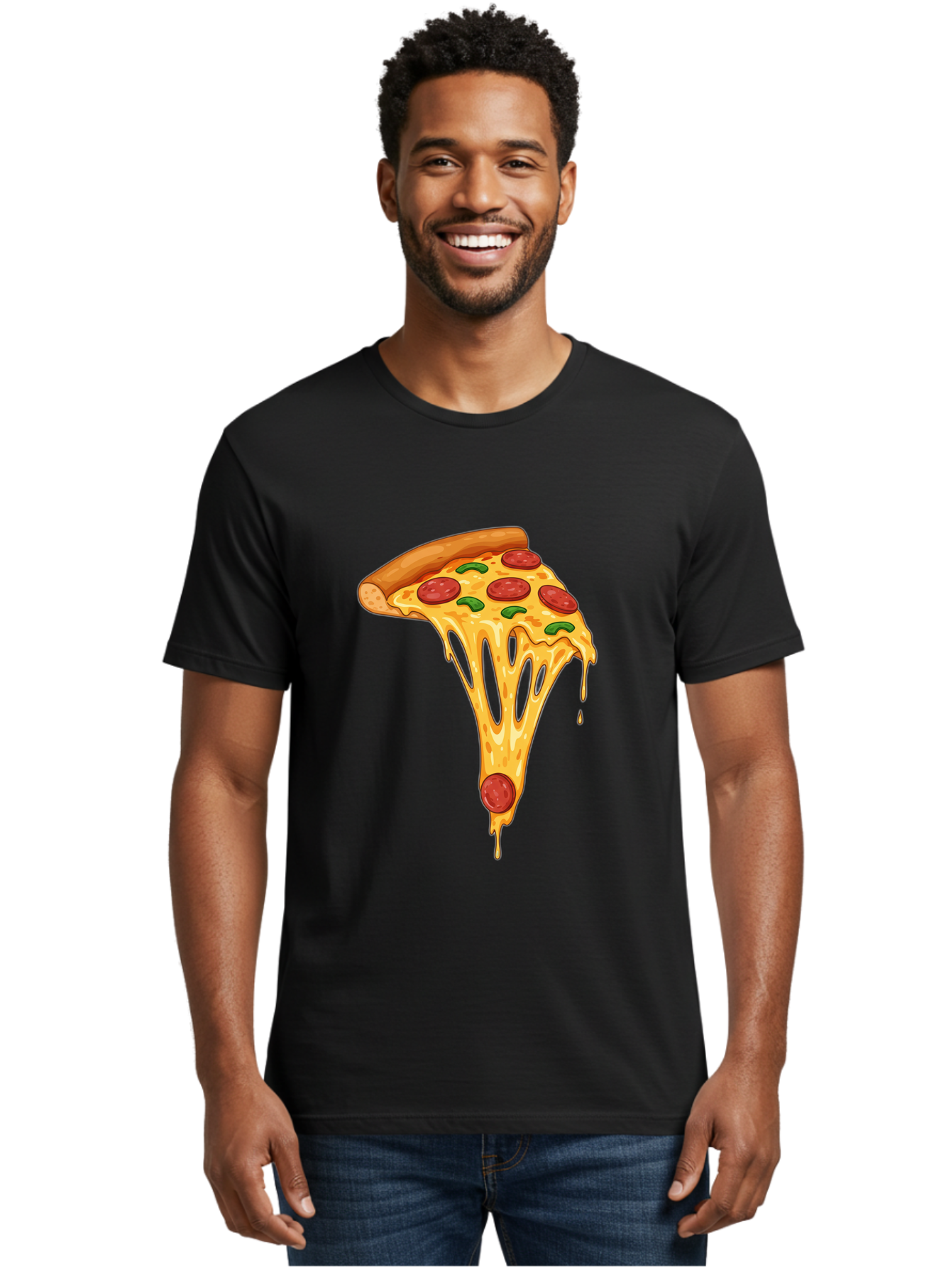 Pepperoni-Pizza-Slice-6 Men'S Graphic Tee, 100% Cotton, Comfortable Casual Summer Wear, Machine Washable, Pepperoni Pizza, Cheesy Goodness, Melted Cheese, Green Peppers, Savory Delight, Italian Cuisine, Foodie Favorite, Pizza Love, Bac238 20