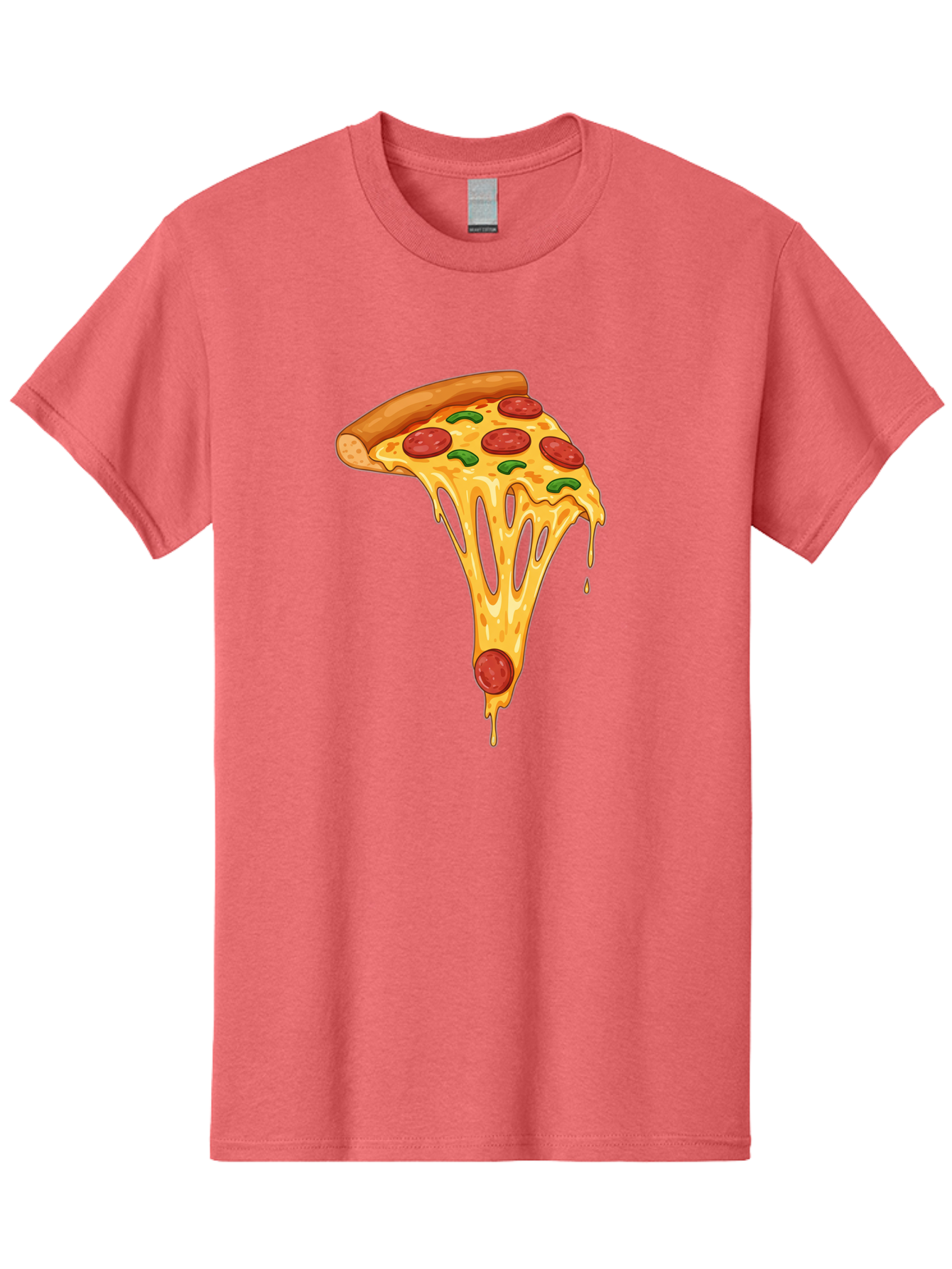 Pepperoni-Pizza-Slice-6 Men'S Graphic Tee, 100% Cotton, Comfortable Casual Summer Wear, Machine Washable, Pepperoni Pizza, Cheesy Goodness, Melted Cheese, Green Peppers, Savory Delight, Italian Cuisine, Foodie Favorite, Pizza Love, Bac238 2
