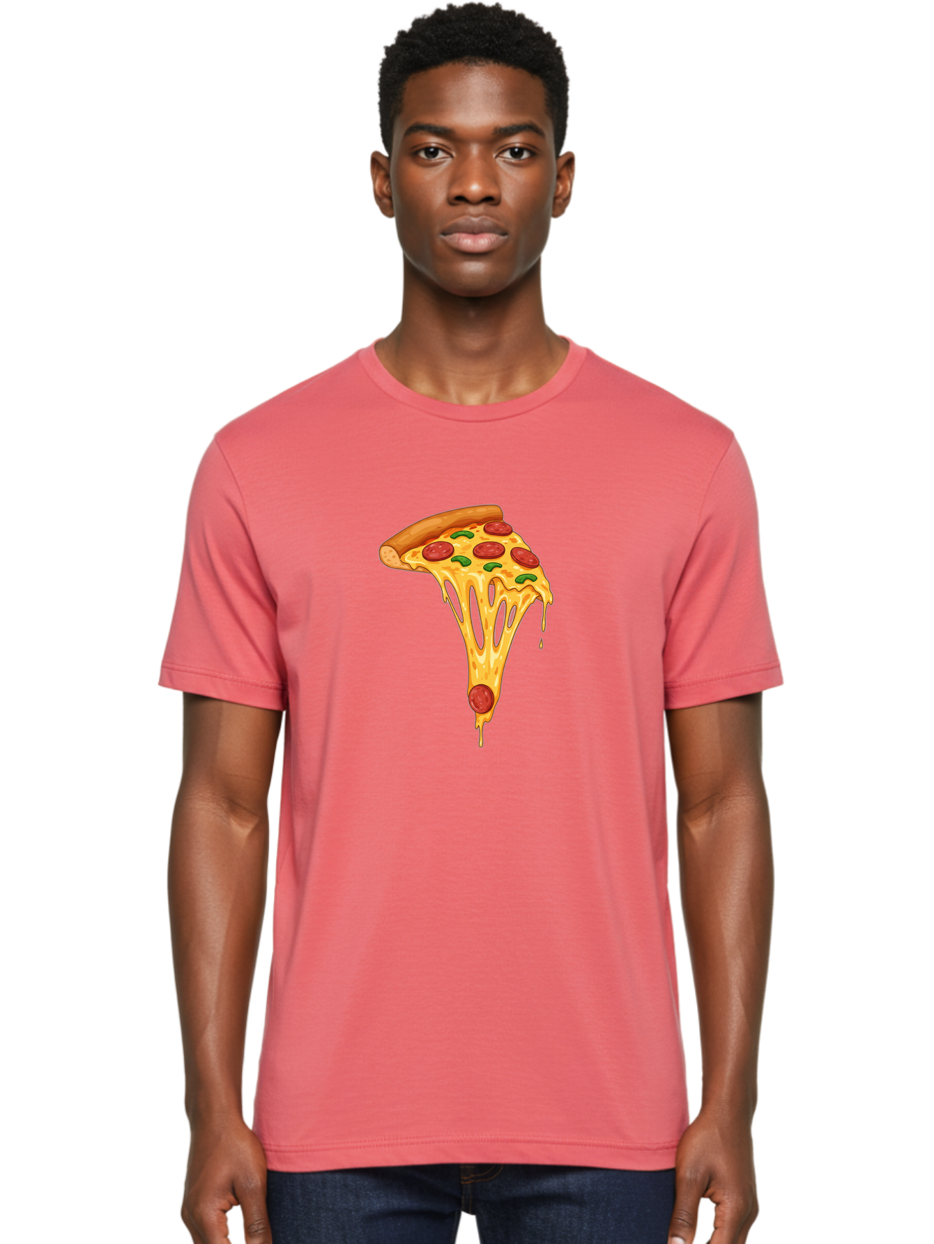 Pepperoni-Pizza-Slice-6 Men'S Graphic Tee, 100% Cotton, Comfortable Casual Summer Wear, Machine Washable, Pepperoni Pizza, Cheesy Goodness, Melted Cheese, Green Peppers, Savory Delight, Italian Cuisine, Foodie Favorite, Pizza Love, Bac238 17