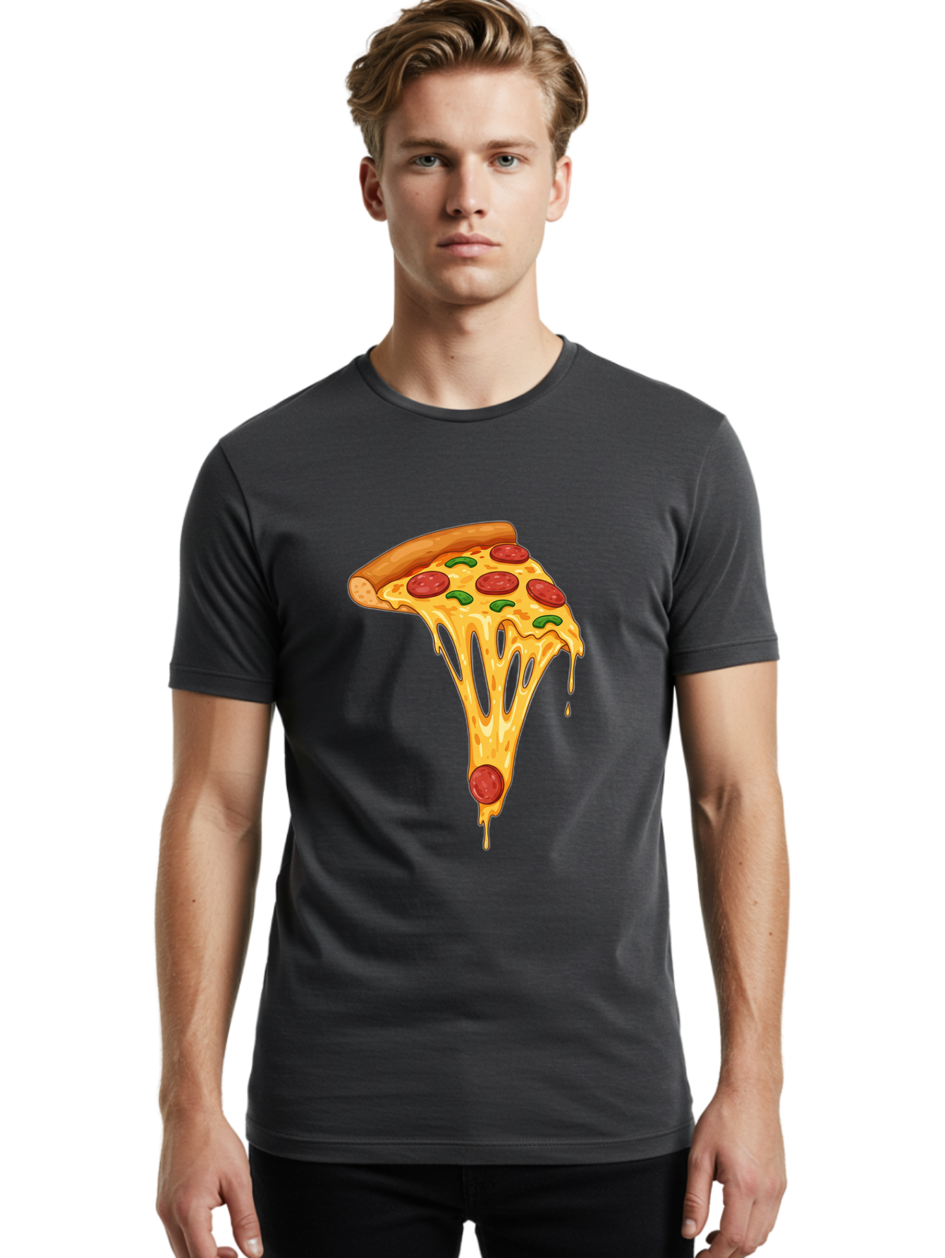 Pepperoni-Pizza-Slice-6 Men'S Graphic Tee, 100% Cotton, Comfortable Casual Summer Wear, Machine Washable, Pepperoni Pizza, Cheesy Goodness, Melted Cheese, Green Peppers, Savory Delight, Italian Cuisine, Foodie Favorite, Pizza Love, Bac238 30
