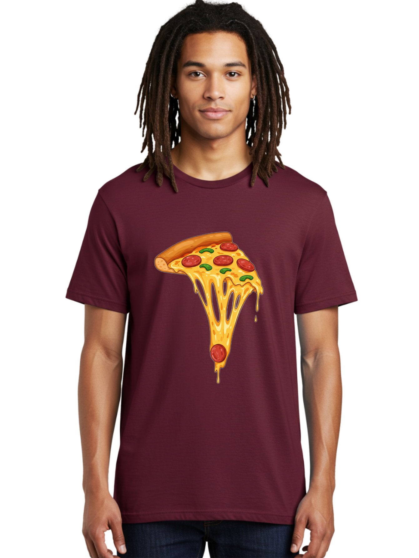 Pepperoni-Pizza-Slice-6 Men'S Graphic Tee, 100% Cotton, Comfortable Casual Summer Wear, Machine Washable, Pepperoni Pizza, Cheesy Goodness, Melted Cheese, Green Peppers, Savory Delight, Italian Cuisine, Foodie Favorite, Pizza Love, Bac238 24