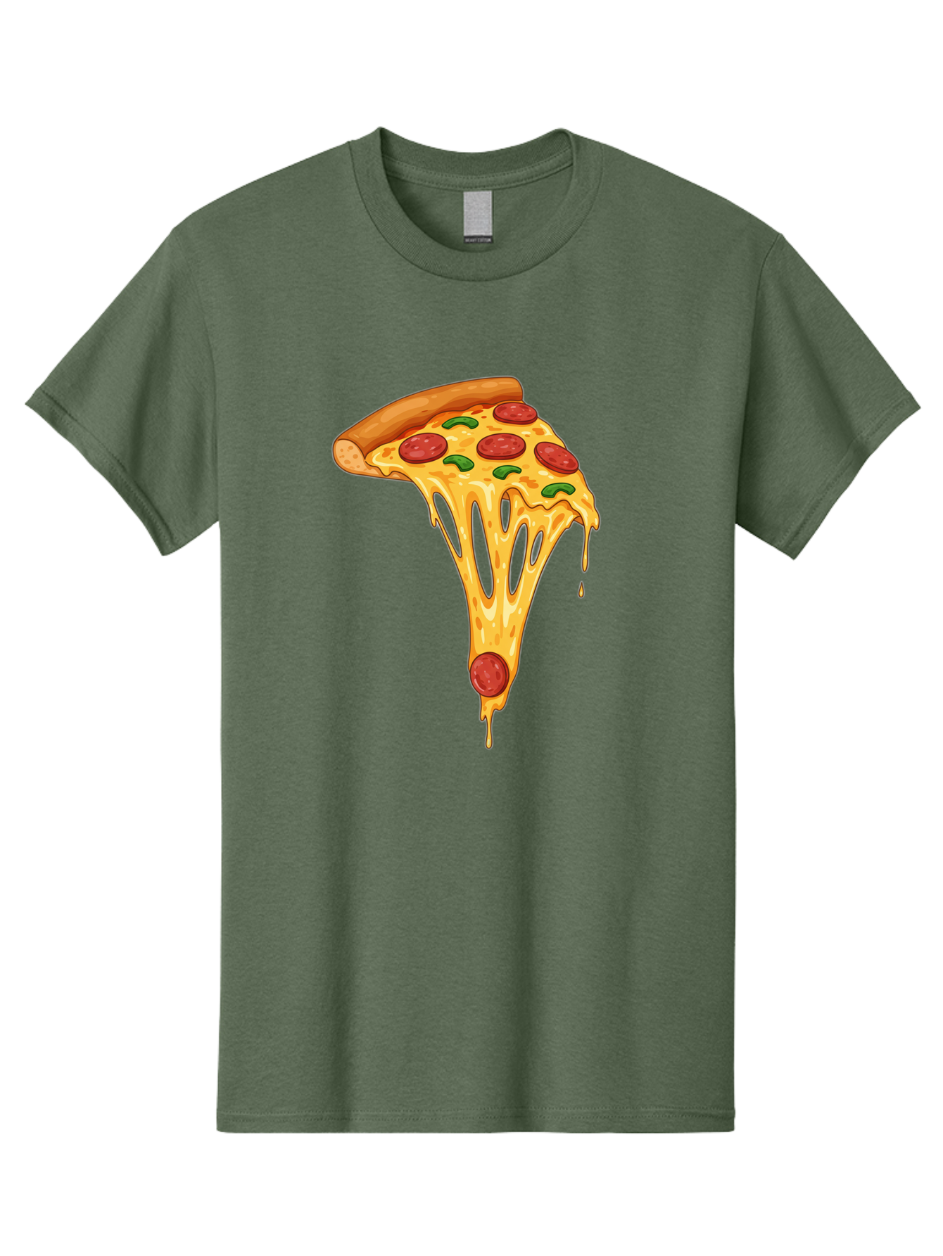 Pepperoni-Pizza-Slice-6 Men'S Graphic Tee, 100% Cotton, Comfortable Casual Summer Wear, Machine Washable, Pepperoni Pizza, Cheesy Goodness, Melted Cheese, Green Peppers, Savory Delight, Italian Cuisine, Foodie Favorite, Pizza Love, Bac238 1