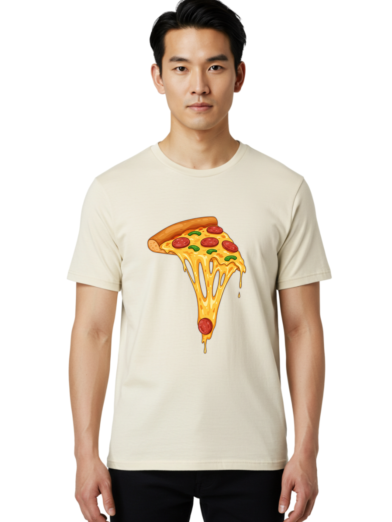 Pepperoni-Pizza-Slice-6 Men'S Graphic Tee, 100% Cotton, Comfortable Casual Summer Wear, Machine Washable, Pepperoni Pizza, Cheesy Goodness, Melted Cheese, Green Peppers, Savory Delight, Italian Cuisine, Foodie Favorite, Pizza Love, Bac238 28
