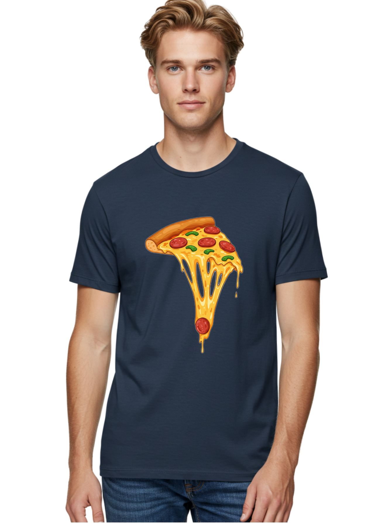 Pepperoni-Pizza-Slice-6 Men'S Graphic Tee, 100% Cotton, Comfortable Casual Summer Wear, Machine Washable, Pepperoni Pizza, Cheesy Goodness, Melted Cheese, Green Peppers, Savory Delight, Italian Cuisine, Foodie Favorite, Pizza Love, Bac238 18