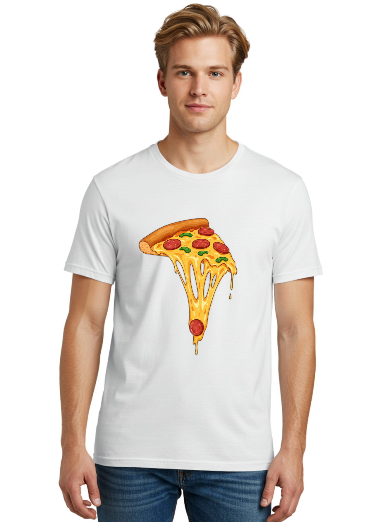 Pepperoni-Pizza-Slice-6 Men'S Graphic Tee, 100% Cotton, Comfortable Casual Summer Wear, Machine Washable, Pepperoni Pizza, Cheesy Goodness, Melted Cheese, Green Peppers, Savory Delight, Italian Cuisine, Foodie Favorite, Pizza Love, Bac238 21