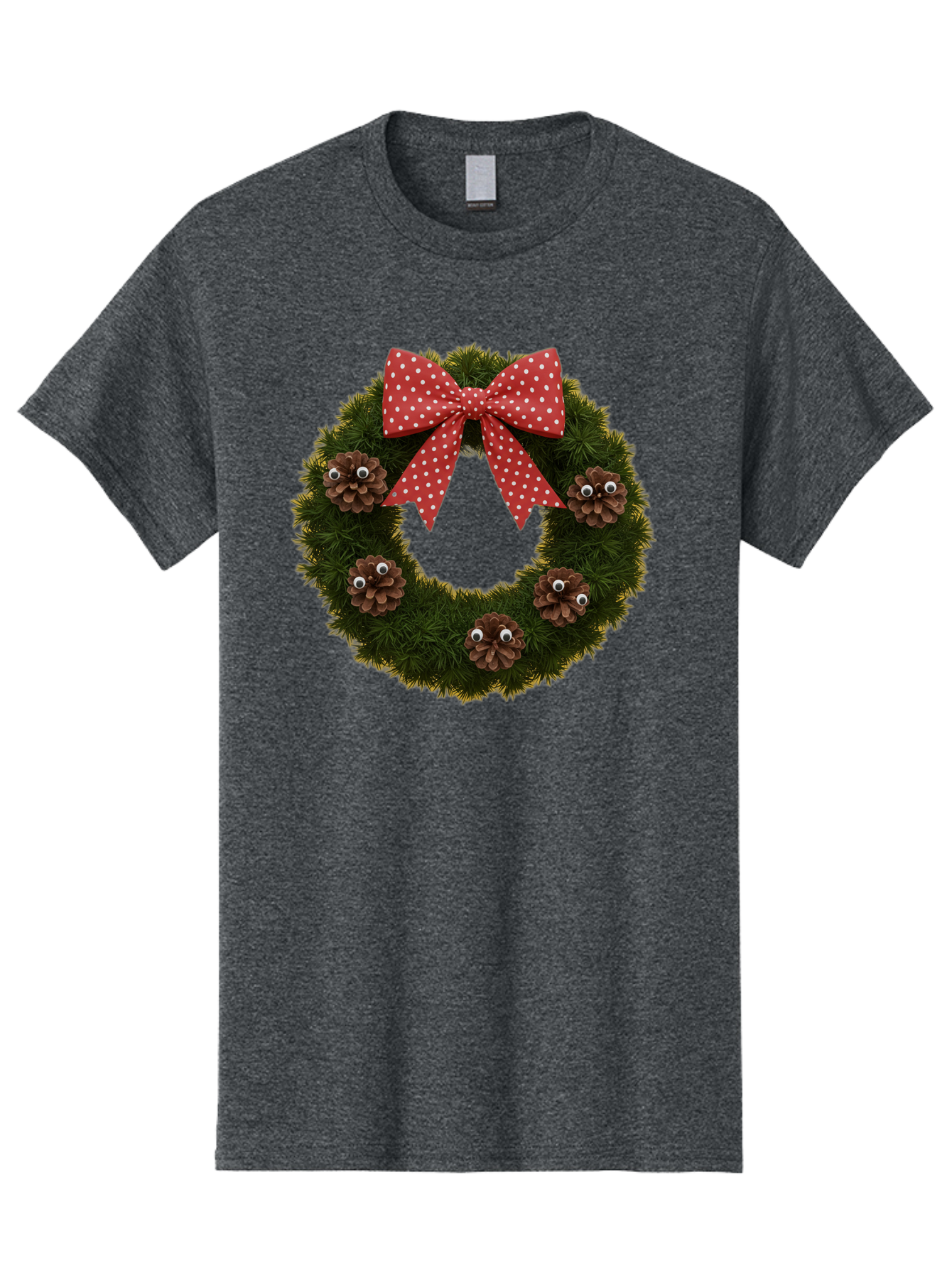 Pinecone-Wreath Men'S Graphic Tee, 100% Cotton, Comfortable Casual Summer Wear, Machine Washable, Christmas Wreath With Pinecones, Red Bow, White Polka Dots, Holiday Decoration, Festive Decor, Christmas Tree Branches, Bac246 10