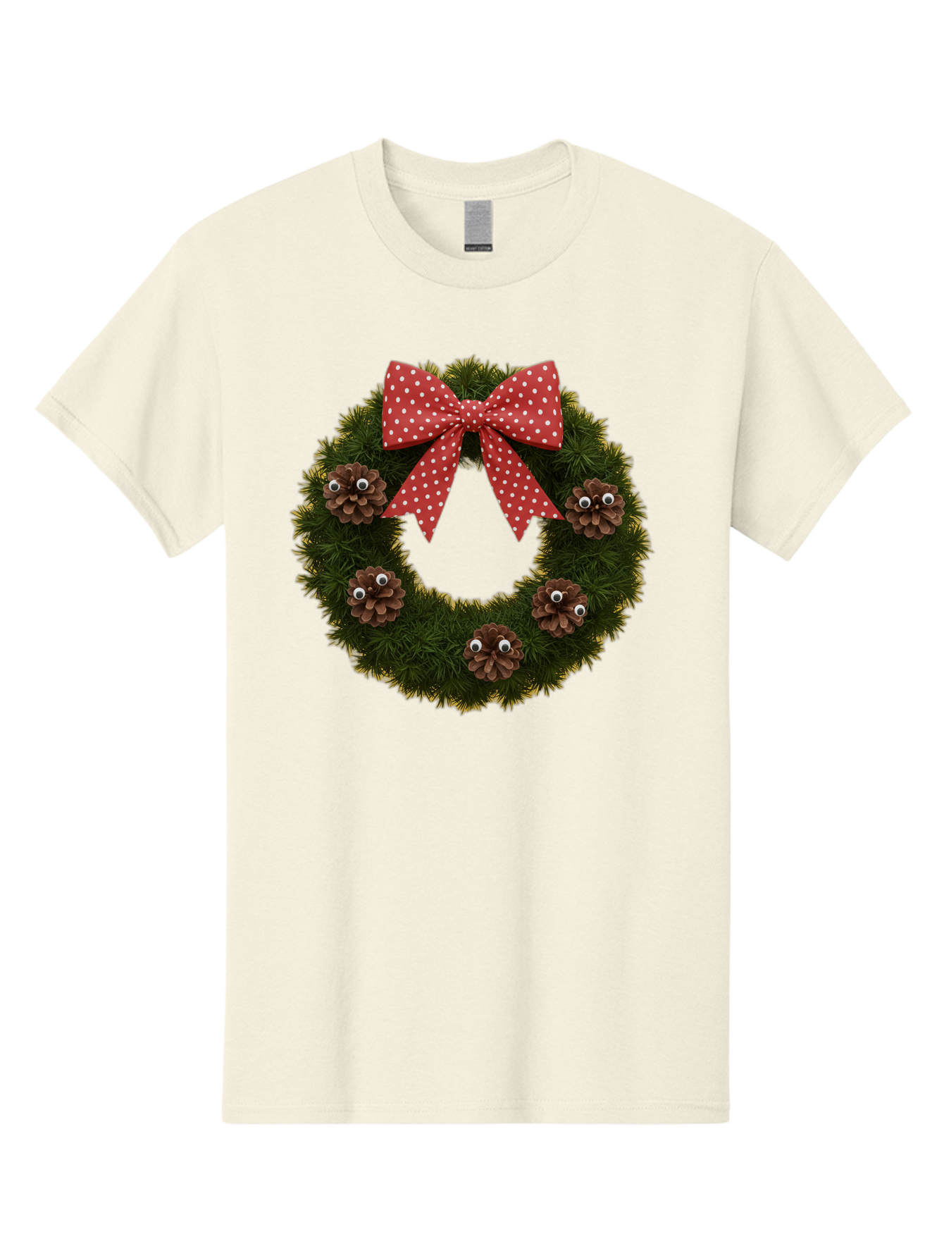 Pinecone-Wreath Men'S Graphic Tee, 100% Cotton, Comfortable Casual Summer Wear, Machine Washable, Christmas Wreath With Pinecones, Red Bow, White Polka Dots, Holiday Decoration, Festive Decor, Christmas Tree Branches, Bac246 5