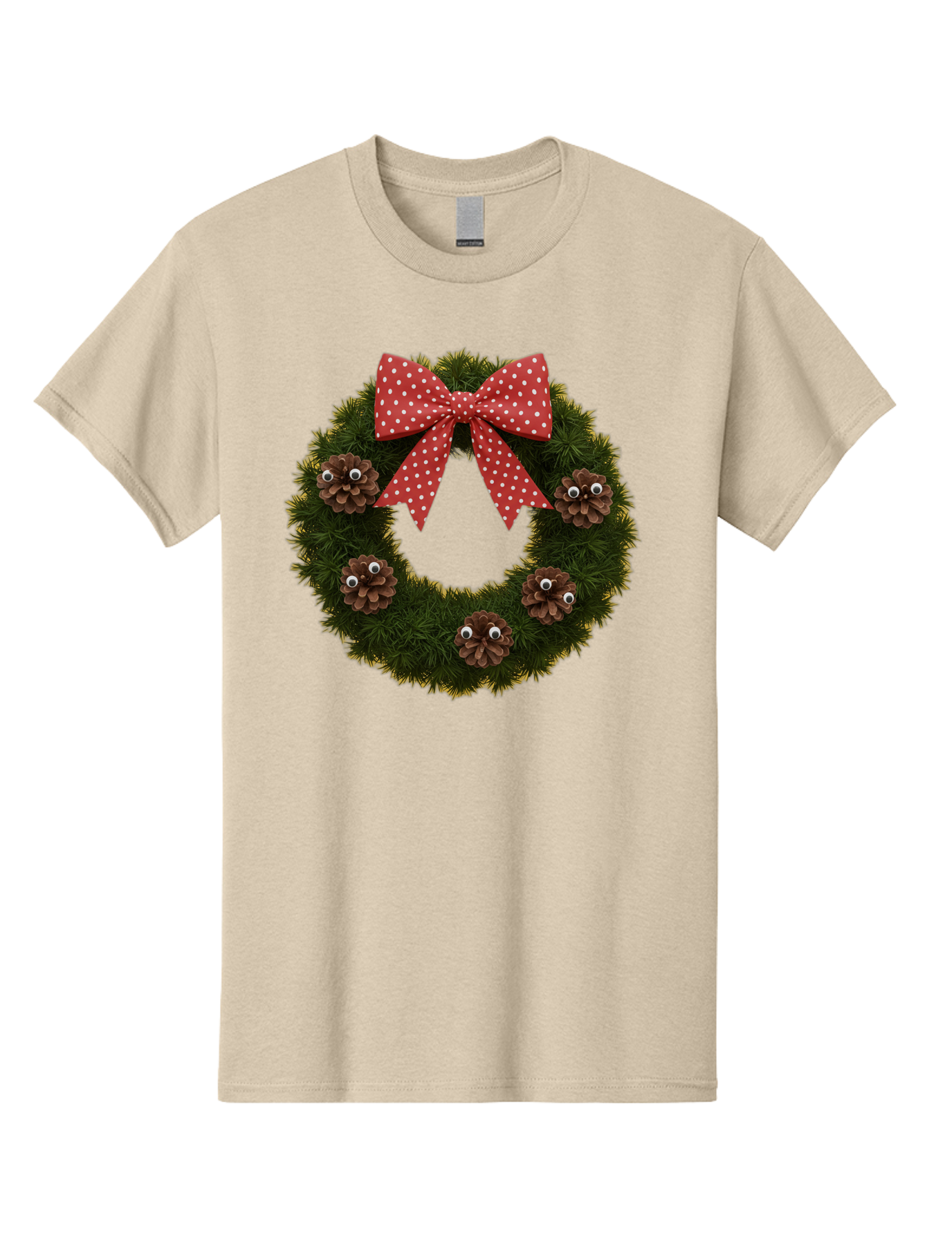 Pinecone-Wreath Men'S Graphic Tee, 100% Cotton, Comfortable Casual Summer Wear, Machine Washable, Christmas Wreath With Pinecones, Red Bow, White Polka Dots, Holiday Decoration, Festive Decor, Christmas Tree Branches, Bac246 14