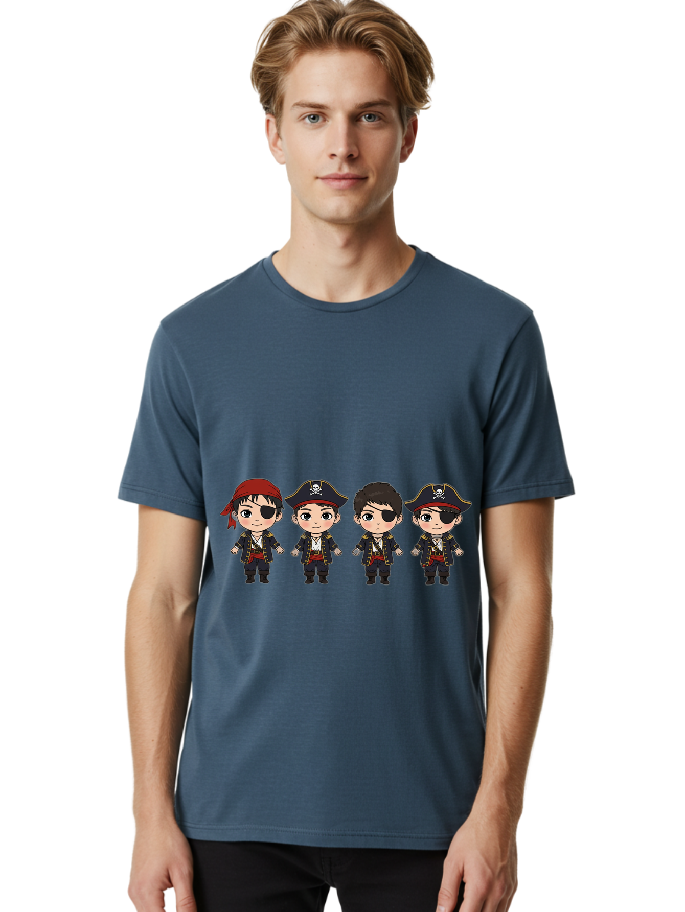 Pirate-Characters Men'S Graphic Tee, 100% Cotton, Comfortable Casual Summer Wear, Machine Washable, Cartoon Pirate Boys, Pirate Costumes, Eye Patches, Pirate Hats, Skull And Crossbones, Pirate Fashion, Kawaii Pirates, Pirate Accessories, Bac257 18