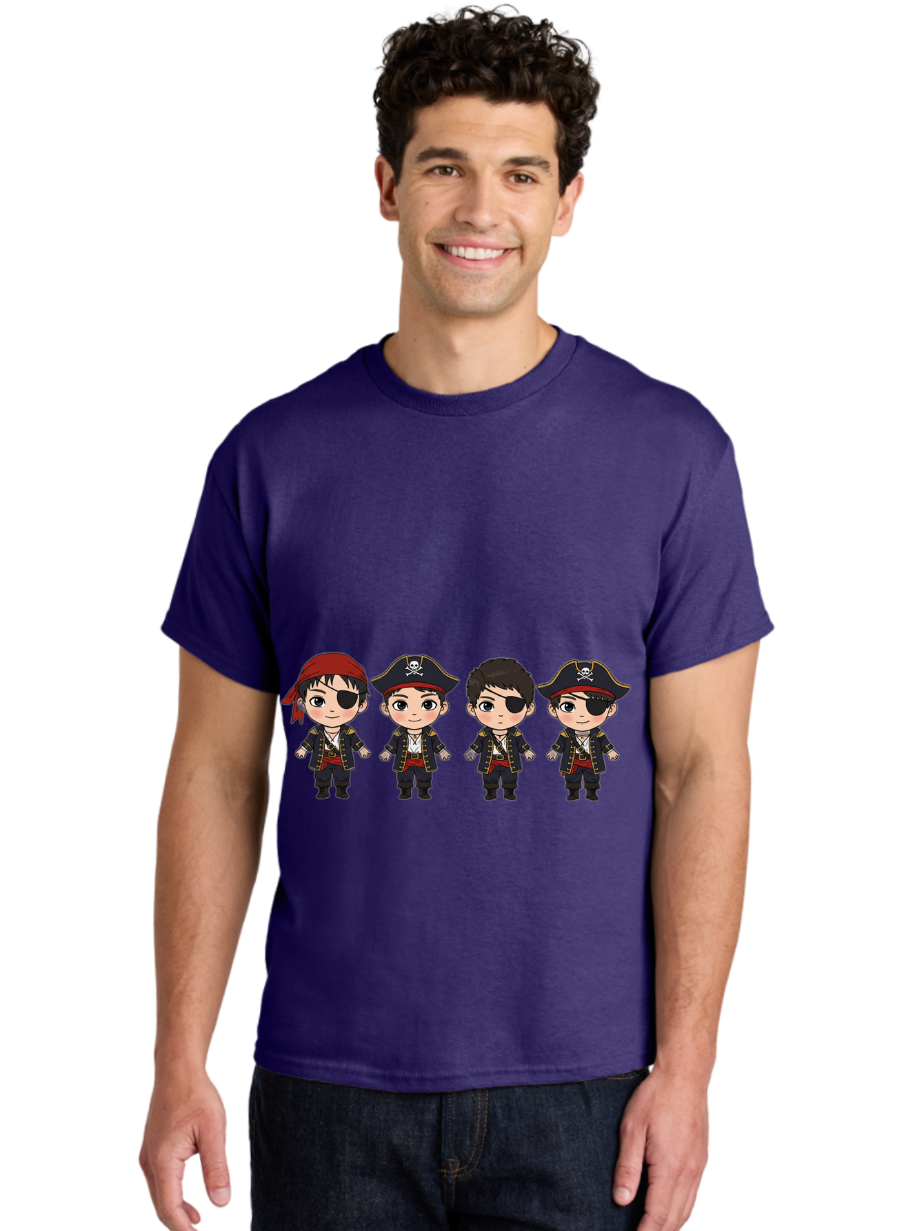 Pirate-Characters Men'S Graphic Tee, 100% Cotton, Comfortable Casual Summer Wear, Machine Washable, Cartoon Pirate Boys, Pirate Costumes, Eye Patches, Pirate Hats, Skull And Crossbones, Pirate Fashion, Kawaii Pirates, Pirate Accessories, Bac257 29