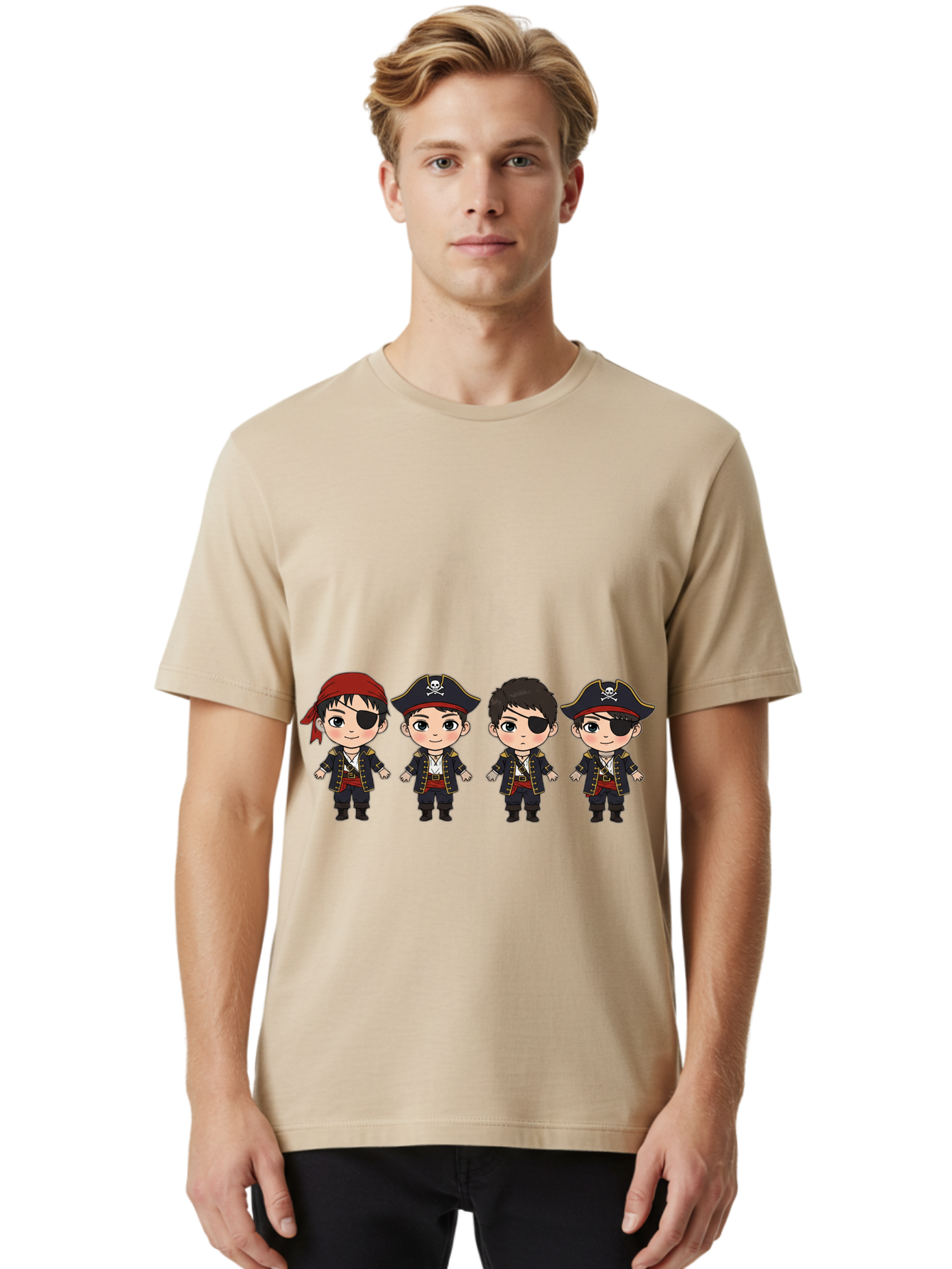Pirate-Characters Men'S Graphic Tee, 100% Cotton, Comfortable Casual Summer Wear, Machine Washable, Cartoon Pirate Boys, Pirate Costumes, Eye Patches, Pirate Hats, Skull And Crossbones, Pirate Fashion, Kawaii Pirates, Pirate Accessories, Bac257 27