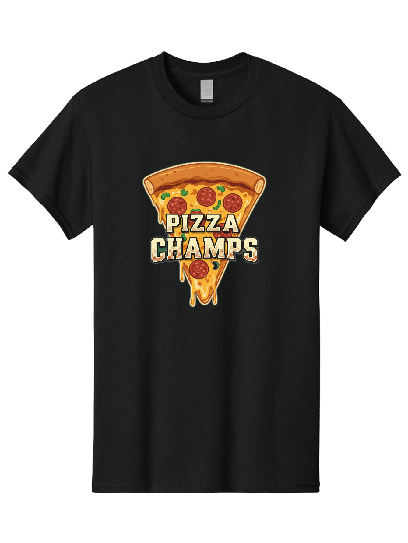 Pizza-Champs Men'S Graphic Tee, 100% Cotton, Comfortable Casual Summer Wear, Machine Washable, Pepperoni Pizza Slice, Cheese Stretch, Pizza Toppings, Italian Food, Pizza Champions, Gaming Logo, Cartoon Style, Appetizing Pizza, Cheesy Pizza, Bac261 3