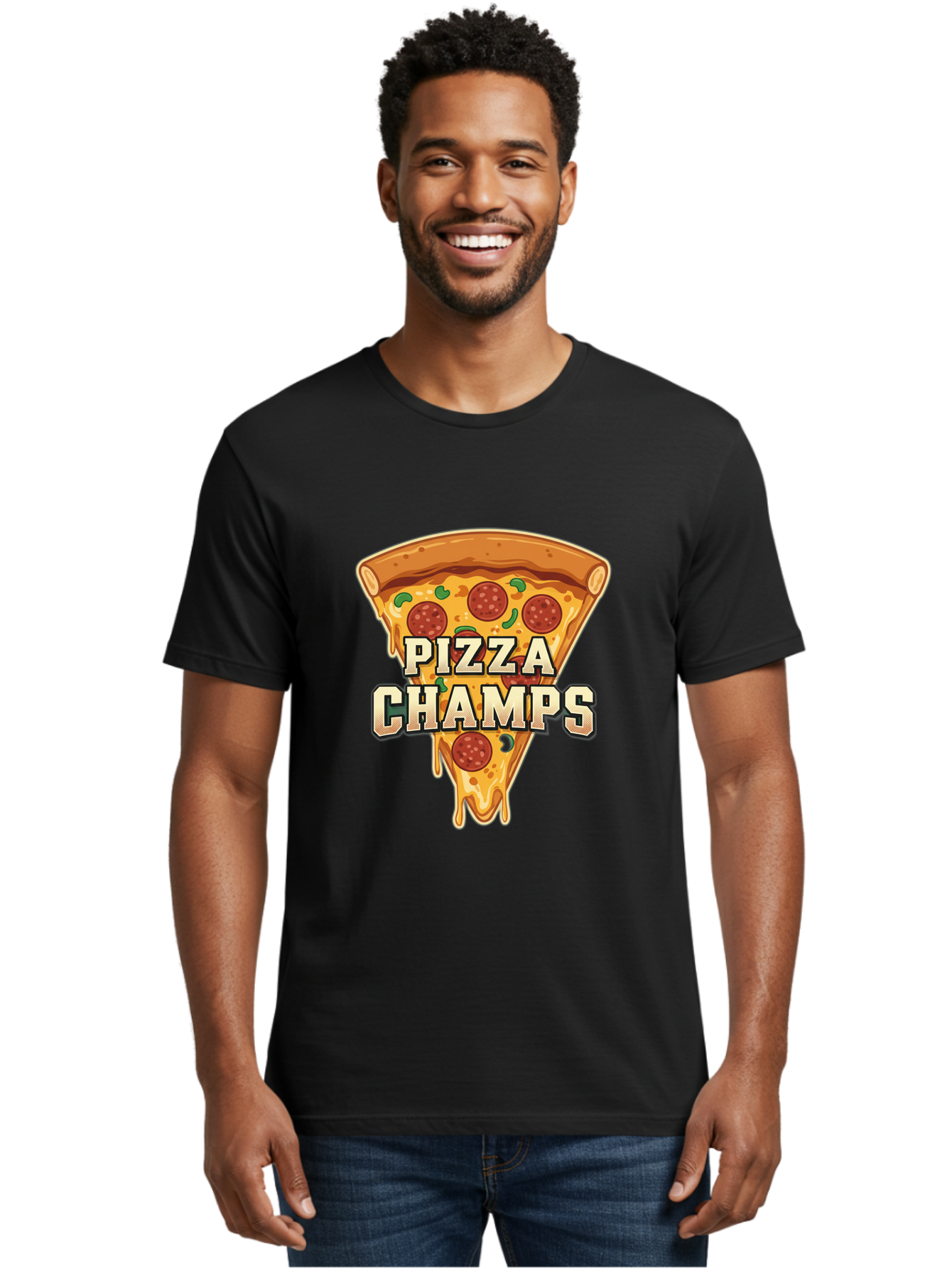 Pizza-Champs Men'S Graphic Tee, 100% Cotton, Comfortable Casual Summer Wear, Machine Washable, Pepperoni Pizza Slice, Cheese Stretch, Pizza Toppings, Italian Food, Pizza Champions, Gaming Logo, Cartoon Style, Appetizing Pizza, Cheesy Pizza, Bac261 18