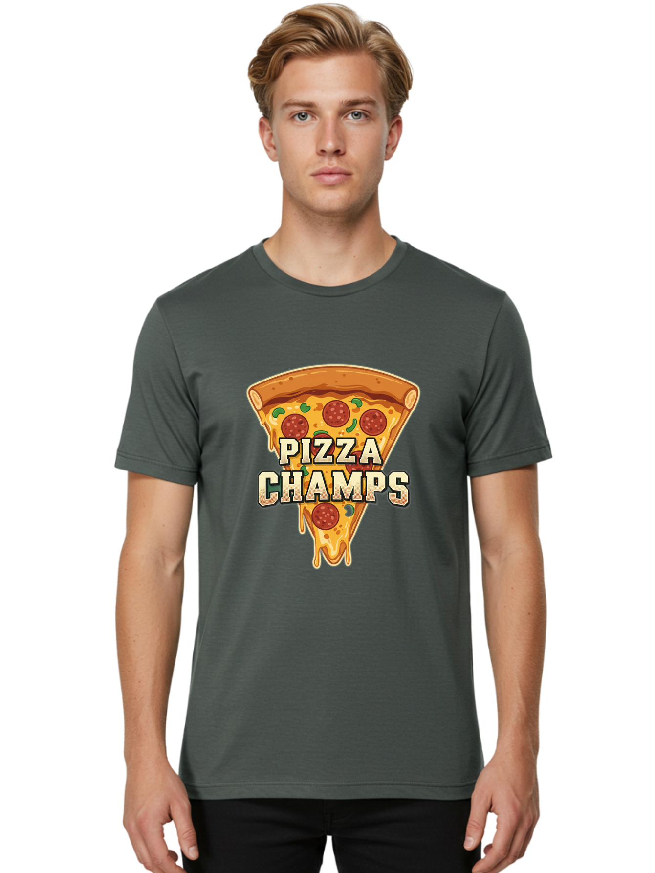 Pizza-Champs Men'S Graphic Tee, 100% Cotton, Comfortable Casual Summer Wear, Machine Washable, Pepperoni Pizza Slice, Cheese Stretch, Pizza Toppings, Italian Food, Pizza Champions, Gaming Logo, Cartoon Style, Appetizing Pizza, Cheesy Pizza, Bac261 20