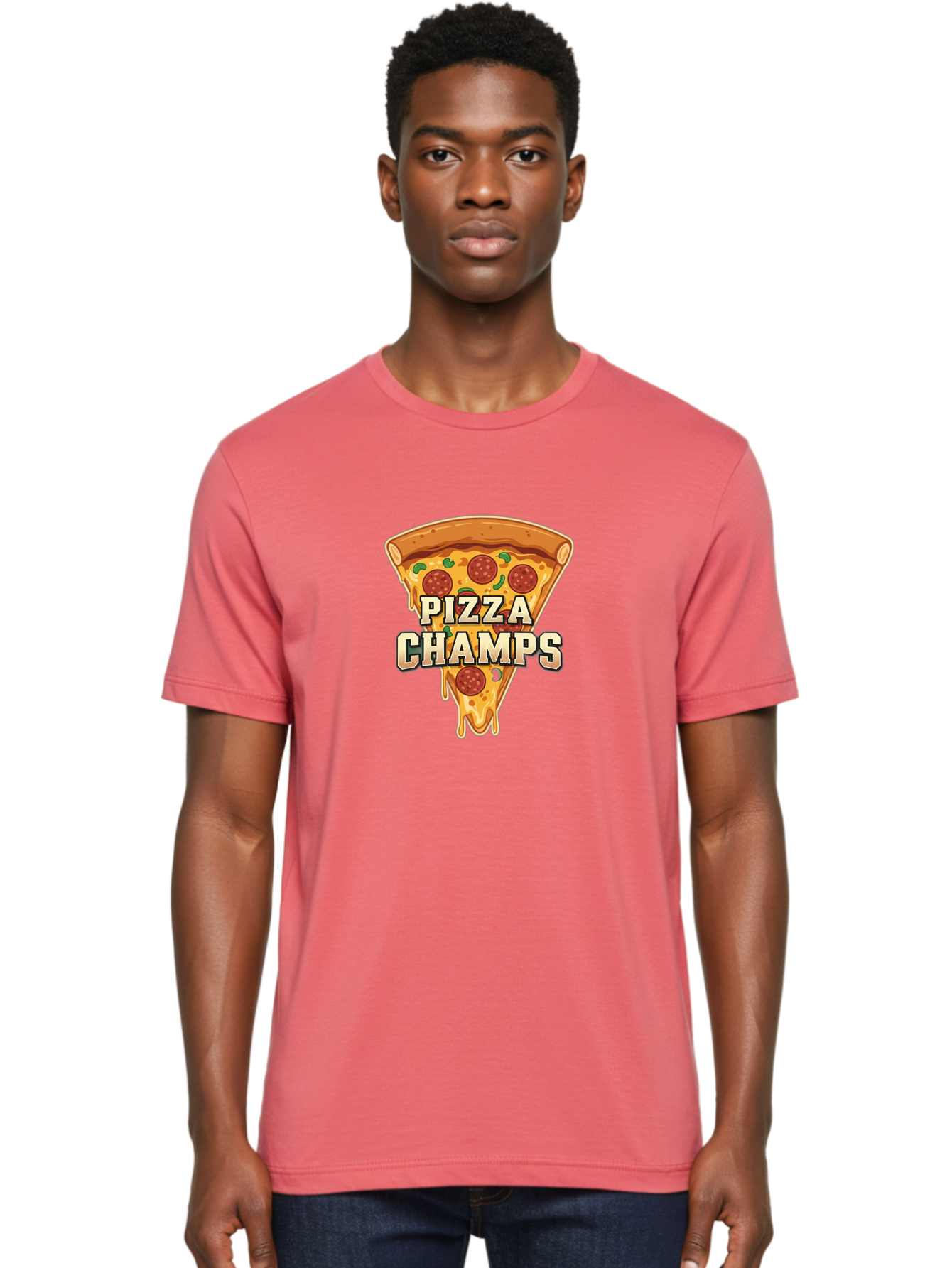Pizza-Champs Men'S Graphic Tee, 100% Cotton, Comfortable Casual Summer Wear, Machine Washable, Pepperoni Pizza Slice, Cheese Stretch, Pizza Toppings, Italian Food, Pizza Champions, Gaming Logo, Cartoon Style, Appetizing Pizza, Cheesy Pizza, Bac261 19