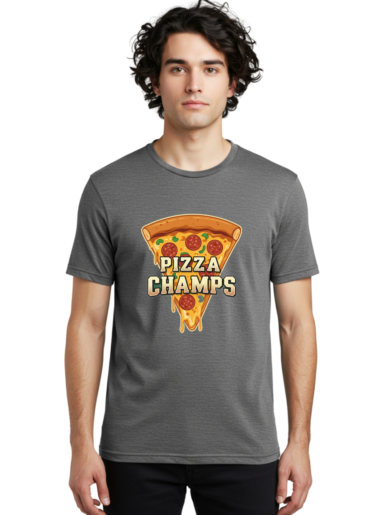 Pizza-Champs Men'S Graphic Tee, 100% Cotton, Comfortable Casual Summer Wear, Machine Washable, Pepperoni Pizza Slice, Cheese Stretch, Pizza Toppings, Italian Food, Pizza Champions, Gaming Logo, Cartoon Style, Appetizing Pizza, Cheesy Pizza, Bac261 22