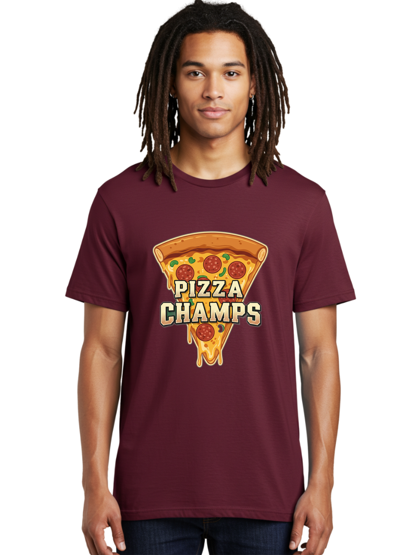 Pizza-Champs Men'S Graphic Tee, 100% Cotton, Comfortable Casual Summer Wear, Machine Washable, Pepperoni Pizza Slice, Cheese Stretch, Pizza Toppings, Italian Food, Pizza Champions, Gaming Logo, Cartoon Style, Appetizing Pizza, Cheesy Pizza, Bac261 25
