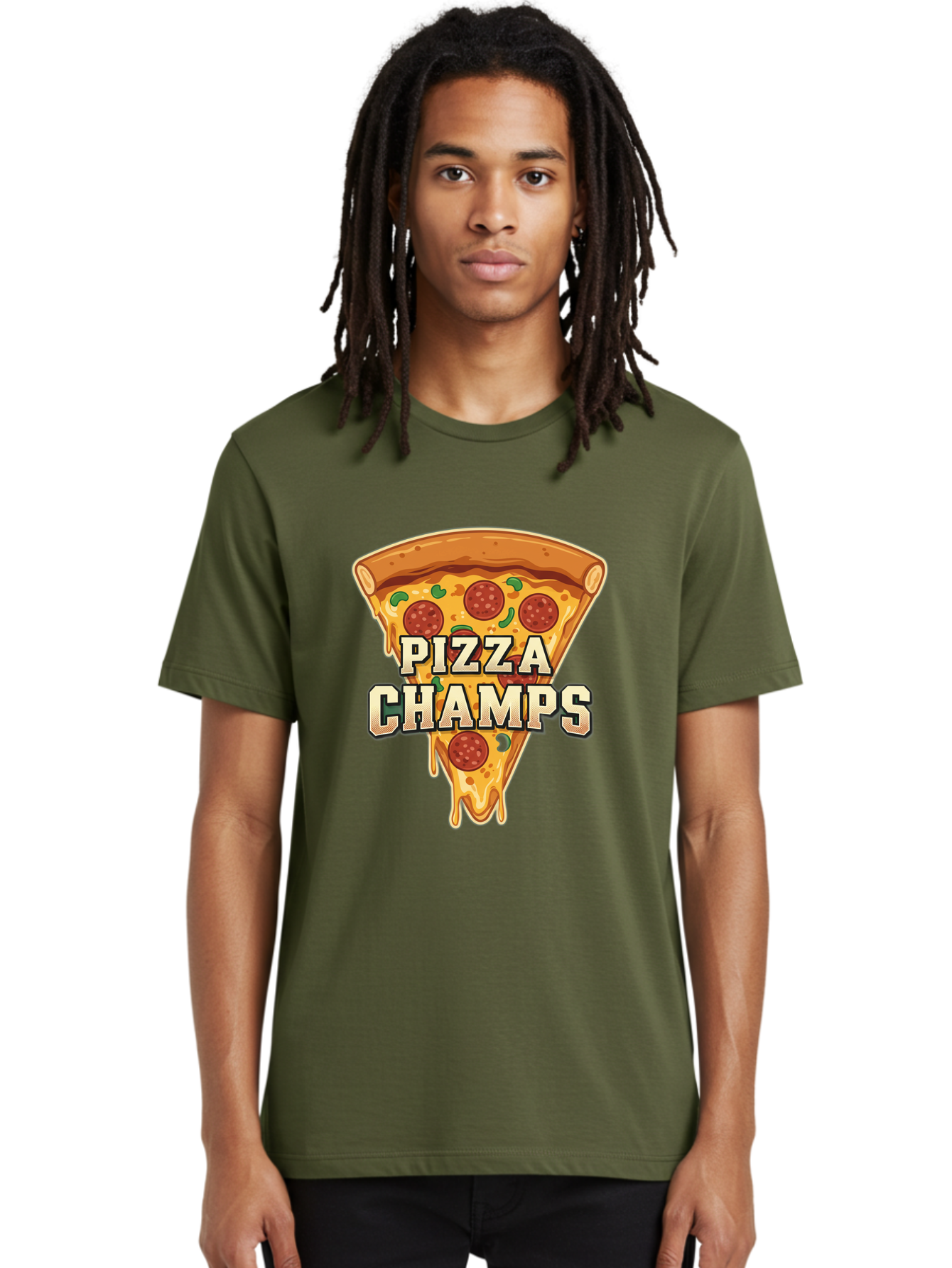 Pizza-Champs Men'S Graphic Tee, 100% Cotton, Comfortable Casual Summer Wear, Machine Washable, Pepperoni Pizza Slice, Cheese Stretch, Pizza Toppings, Italian Food, Pizza Champions, Gaming Logo, Cartoon Style, Appetizing Pizza, Cheesy Pizza, Bac261 17