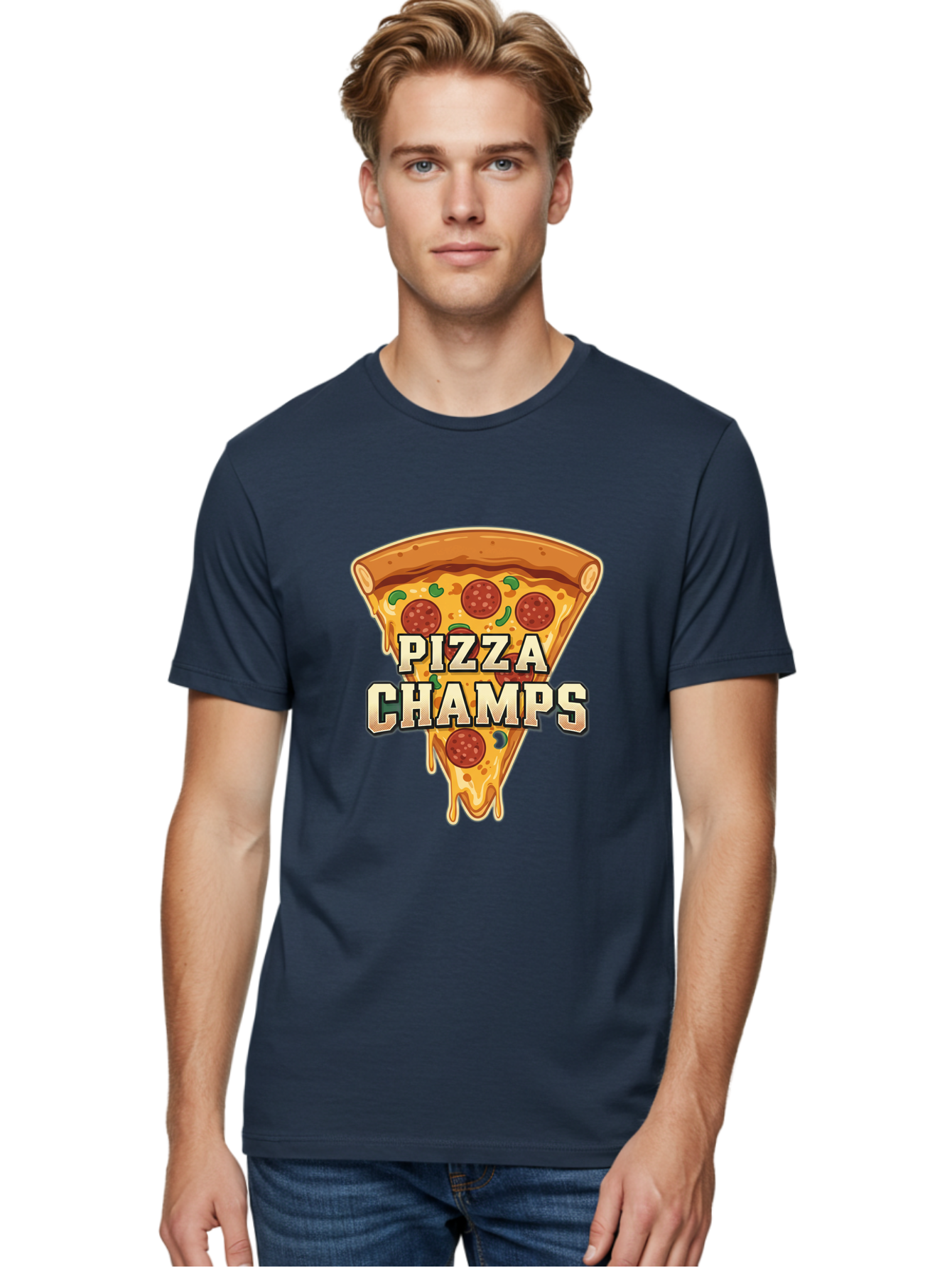 Pizza-Champs Men'S Graphic Tee, 100% Cotton, Comfortable Casual Summer Wear, Machine Washable, Pepperoni Pizza Slice, Cheese Stretch, Pizza Toppings, Italian Food, Pizza Champions, Gaming Logo, Cartoon Style, Appetizing Pizza, Cheesy Pizza, Bac261 21